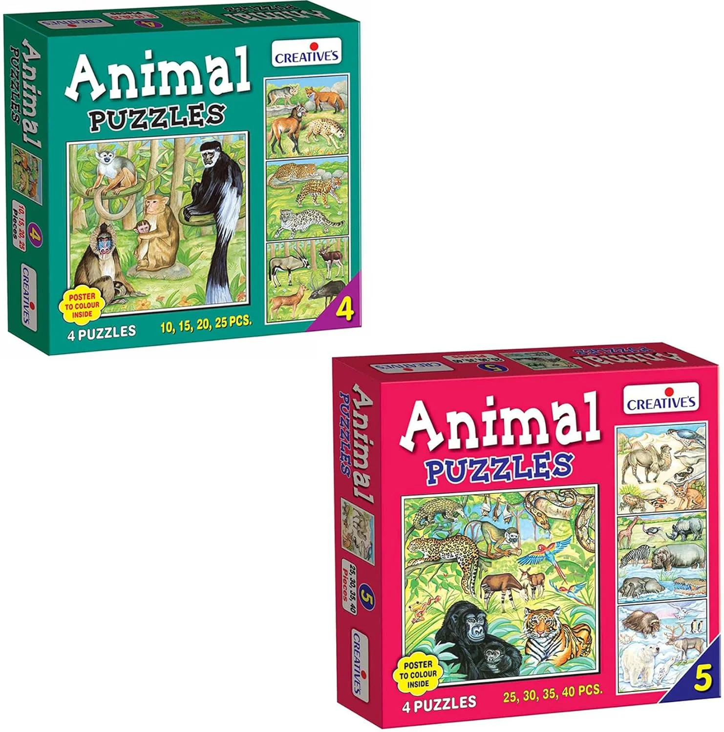 مجموعه پازل حیوانات خلاقانه قسمت 4 و 5 | مجموعه پازل اره مویی آموزشی پیش دبستانی برای کودکان 4+ سال | 8 پازل با تم حیوانات | تقویت مهارت های حل مسئله، تشخیص و حرکات ظریف