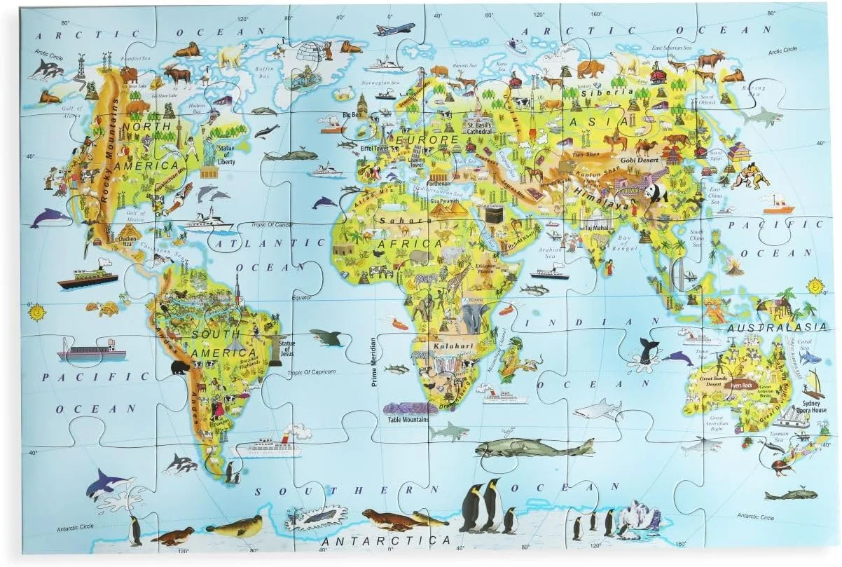 مجموعه فعالیت های دنیای من Creative – پازل نقشه جهان 30 تکه به همراه اطلس، کتاب فعالیت – آموزش قاره ها، کشورها، پایتخت ها و نشانه ها – کیت جغرافیایی آموزشی برای کودکان 8 سال به بالا