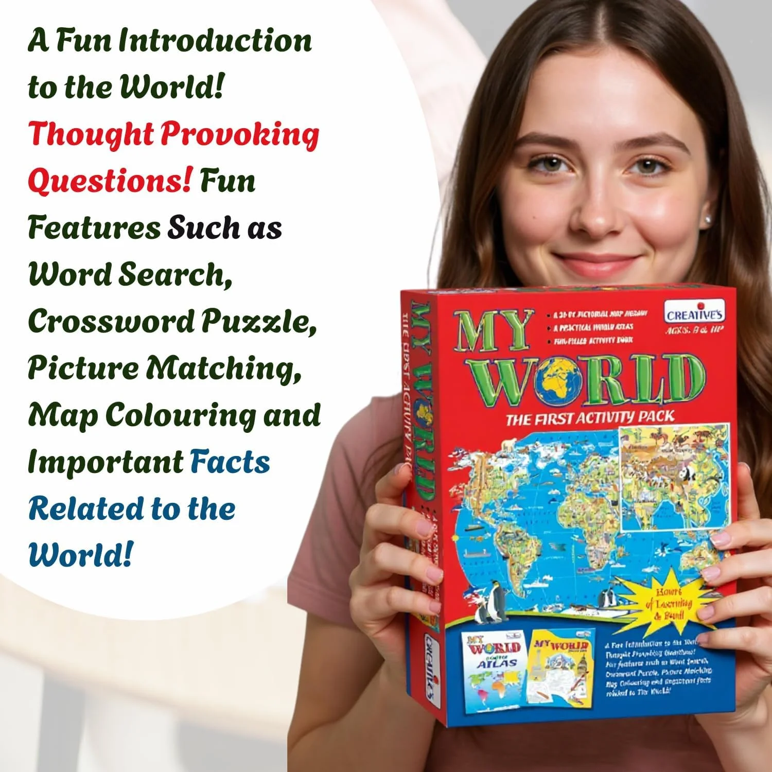 مجموعه فعالیت های دنیای من Creative – پازل نقشه جهان 30 تکه به همراه اطلس، کتاب فعالیت – آموزش قاره ها، کشورها، پایتخت ها و نشانه ها – کیت جغرافیایی آموزشی برای کودکان 8 سال به بالا