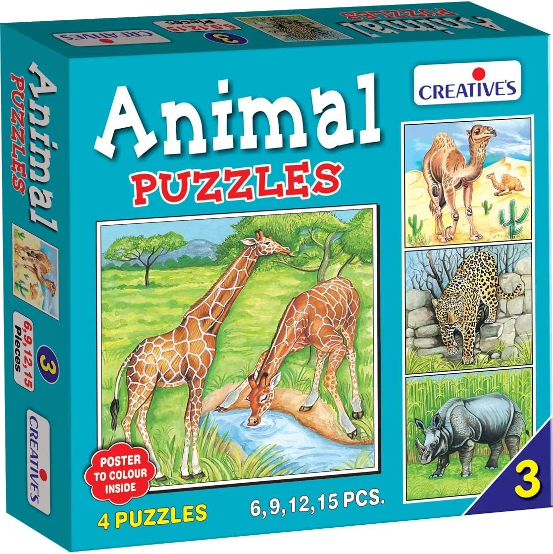 پازل آموزشی اعداد و حیوانات شماره 3 (15 تکه)