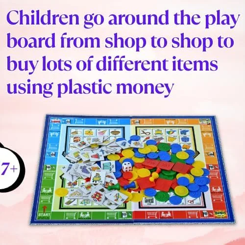 بازی سوپرمارکت خلاقانه برای کودکان - آموزش پول، خرید، جمع و تفریق - شامل سکه، اسکناس، کارت های خرید و صفحه بازی، اسباب بازی آموزشی - بهترین هدیه برای تولد، سنین 7 سال به بالا