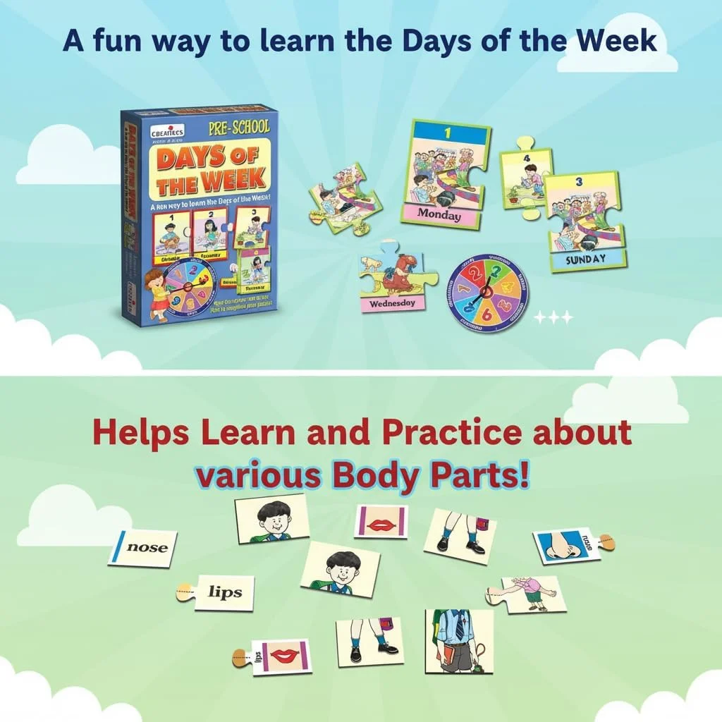 بازی آموزشی اعضای بدن و روزهای هفته | بازی های یادگیری پیش دبستانی برای کودکان 3+ سال | اسباب بازی های آموزشی برای واژگان، تشخیص و یادگیری اولیه | فعالیت های سرگرم کننده مونته سوری برای خانه و کلاس