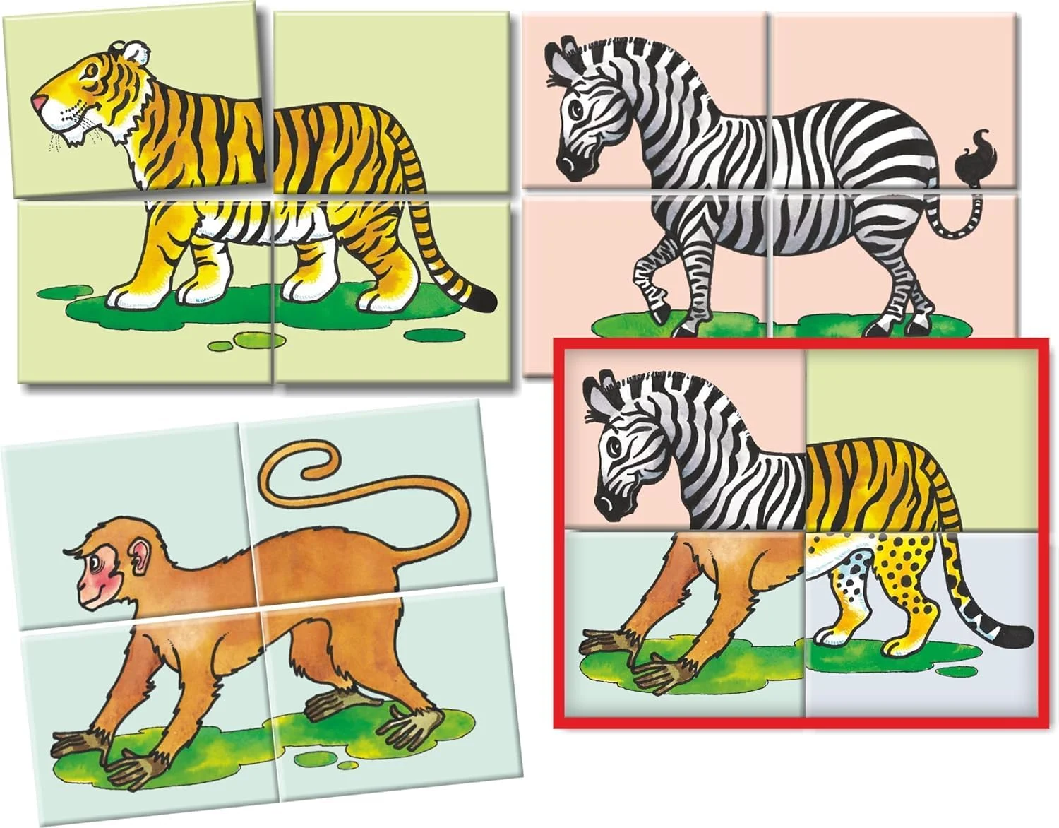 پازل باغ وحش خلاقانه | پازل حیوانات | پازل های تطبیق سر و دم، آرواره و چنگال و سم و شاخ | پازل های آموزشی و یادگیری برای کودکان | مناسب برای سنین 2 سال به بالا