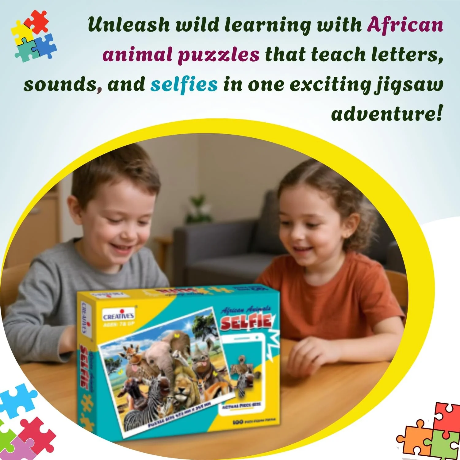 پازل های سلفی حیوانات آفریقایی Creative’s – پازل اره منبت کاری اره مویی 100 تکه برای کودکان، چهره های واقعی حیوانات در یک تم سلفی سرگرم کننده، بهبود مهارت های بصری و تفکر، هماهنگی چشم و دست برای کودکان 7 سال به بالا