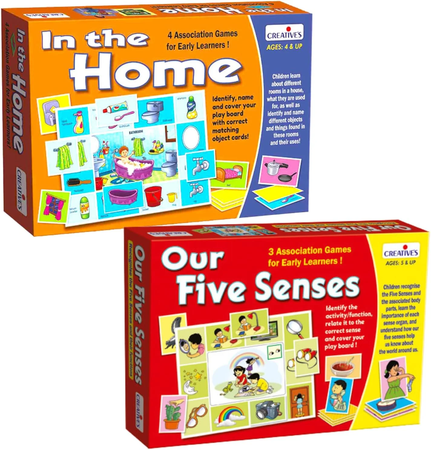 مجموعه ترکیبی خلاقانه «در خانه» و «حواس پنجگانه ما» - 7 بازی ارتباطی برای کودکان - آموزش اشیاء روزمره، اتاق های خانه و حواس پنجگانه با تطبیق سرگرم کننده - اسباب بازی های آموزشی برای سنین 4 سال به بالا