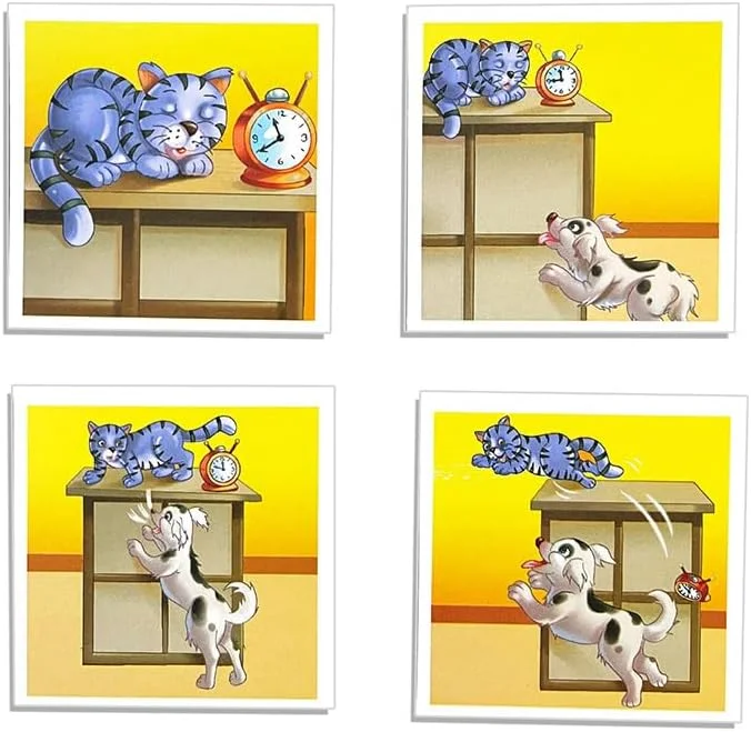 مجموعه بازی آموزشی «بعدش چی میشه؟ ۱» و «قصه گویی ۱» | بازی های آموزشی پیش دبستانی برای کودکان | تقویت مهارت های ترتیب دهی، تفکر منطقی، خواندن تصویر و قصه گویی | اسباب بازی های آموزشی برای سنین ۳ سال به بالا