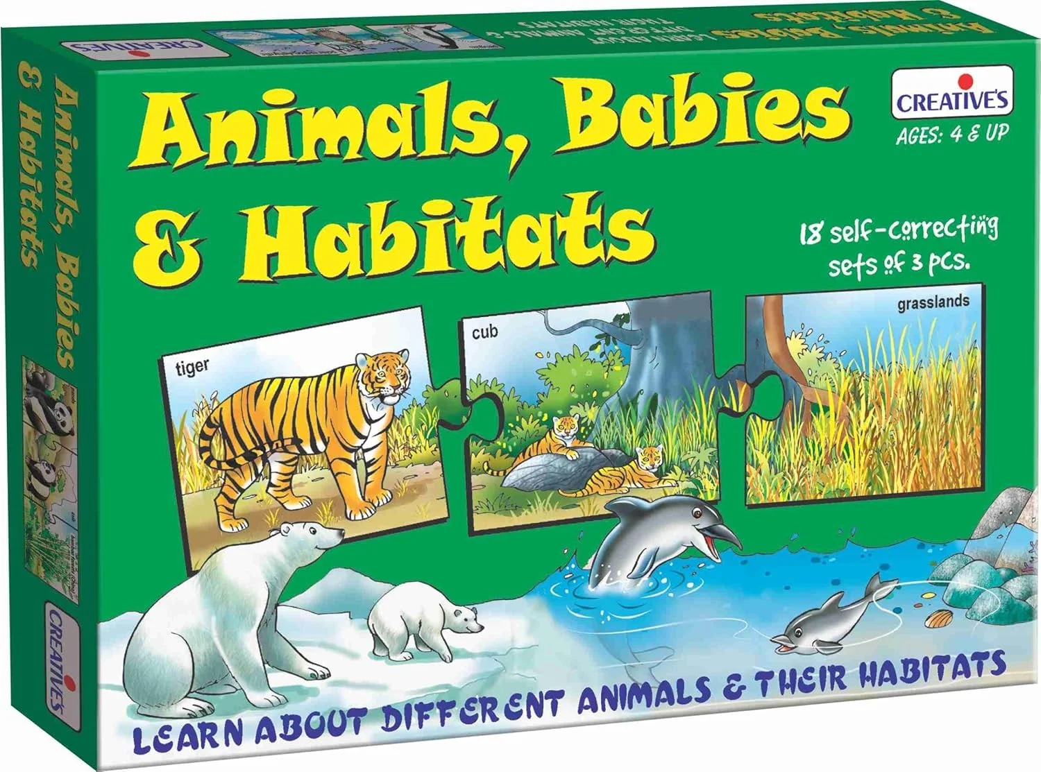 حیوانات، نوزادان و زیستگاه های خلاقانه | درباره حیوانات و زیستگاه های آنها بیاموزید | بهبود هماهنگی چشم و دست | پازل های آموزشی و یادگیری | 18 مجموعه پازل سه تکه ای برای کودکان | 4 سال به بالا
