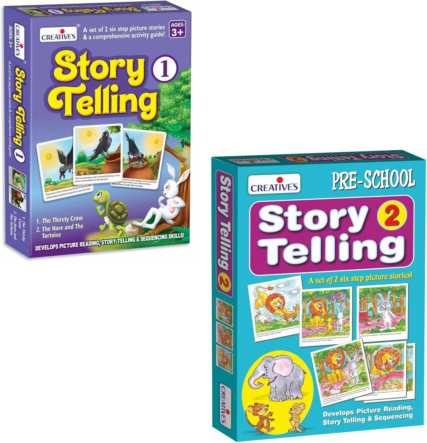 مجموعه کارت های آموزشی داستان گویی 1 و داستان گویی 2 | اسباب بازی های آموزشی پیش دبستانی برای کودکان 3 سال به بالا | خواندن تصاویر، داستان گویی و مهارت های ترتیب دهی | بازی آموزشی خانگی