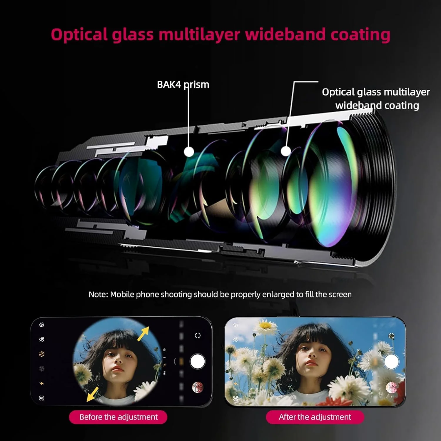 کیت لنز تله فوتو 22X – لنز دوربین گوشی با نگهدارنده، گیره، درپوش چشمی، پارچه تمیز کننده و سه پایه کوچک برای پیاده روی، کمپینگ و تماشای حیات وحش، مشکی