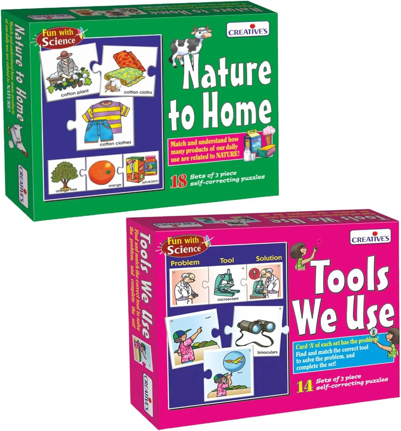 مجموعه ترکیبی خلاقانه «طبیعت تا خانه» و «ابزارهایی که استفاده می‌کنیم» | پازل‌های آموزشی پیش دبستانی | ابزار-مشکل-راه حل | ایجاد آگاهی علمی، تفکر و مهارت‌های تطبیق برای کودکان بالای 4 سال