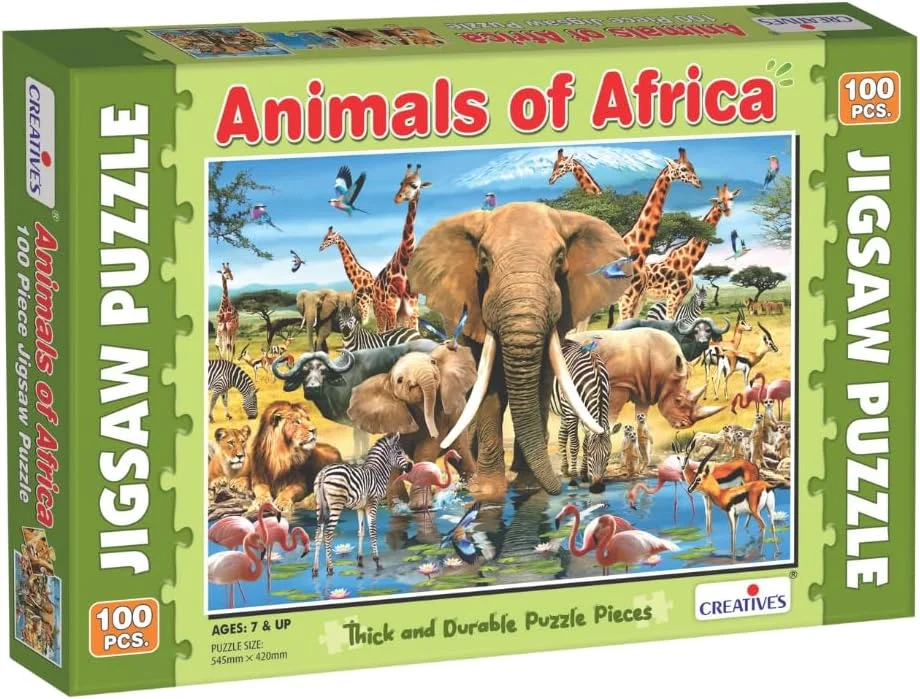 پازل حیوانات آفریقایی، پازل های سرگرم کننده و چالش برانگیز برای کودکان و بزرگسالان، پازل 100 تکه، تفکر منطقی برای کودکان، 7 سال به بالا