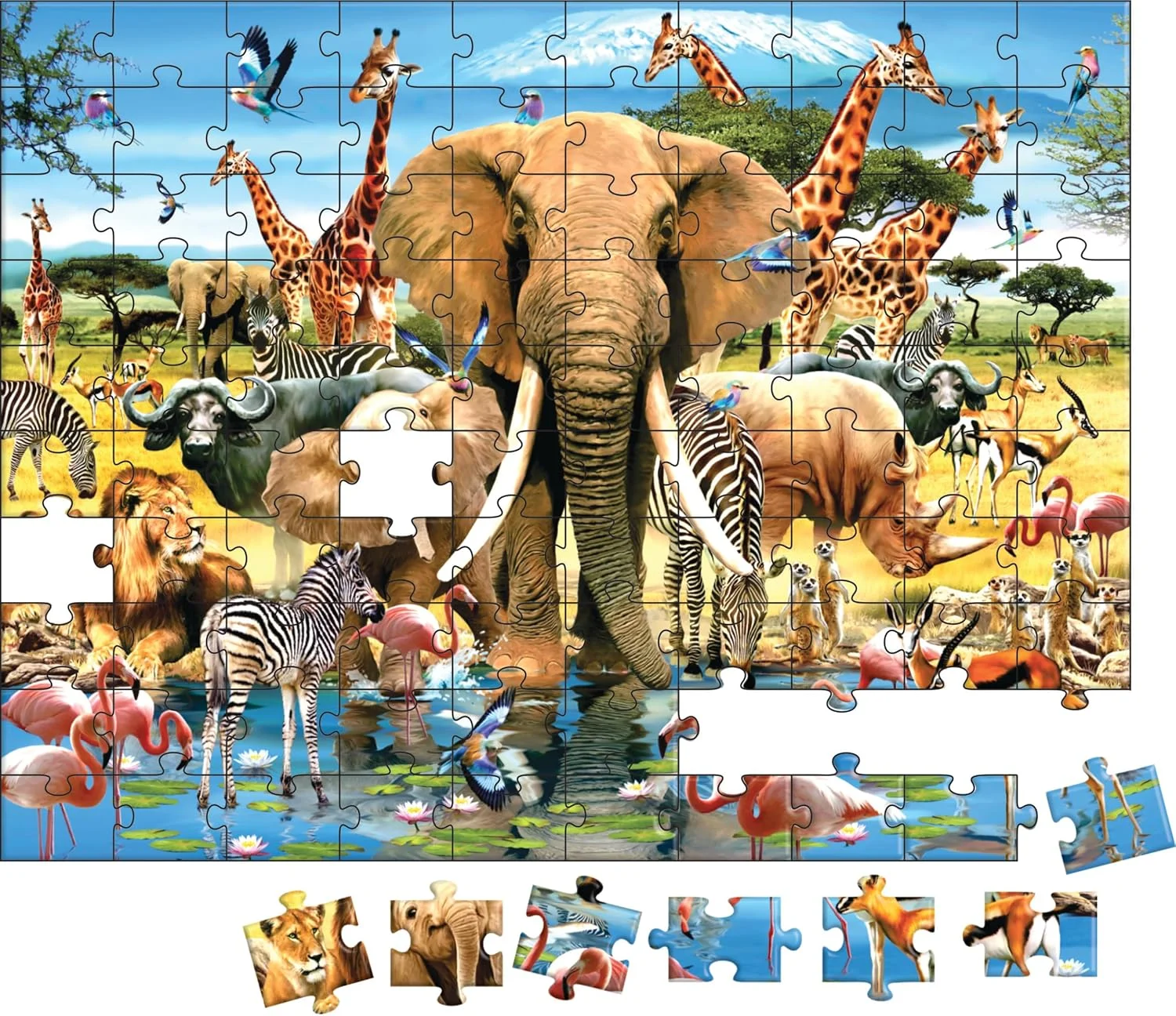 پازل حیوانات آفریقایی، پازل های سرگرم کننده و چالش برانگیز برای کودکان و بزرگسالان، پازل 100 تکه، تفکر منطقی برای کودکان، 7 سال به بالا