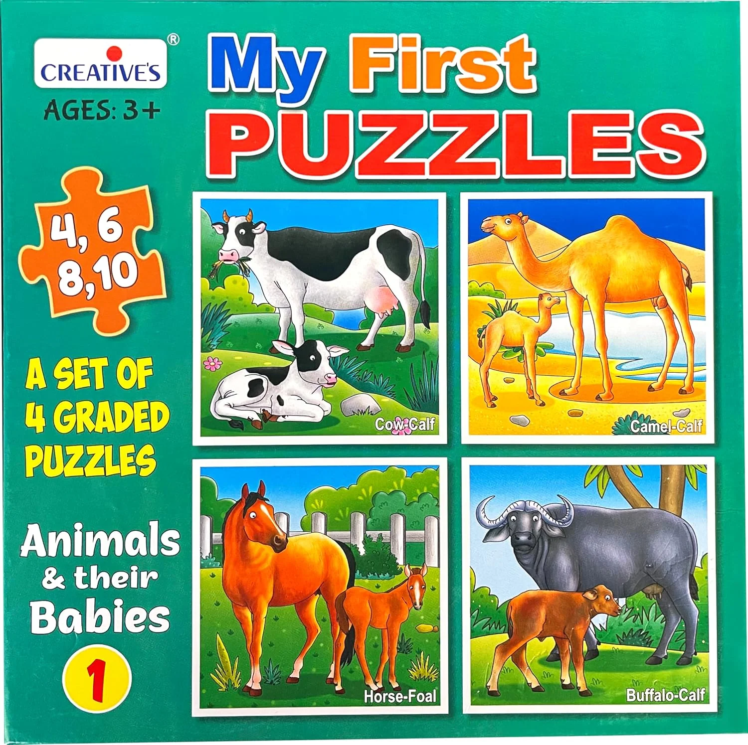 پازل های آموزشی حیوانات و بچه هایشان به همراه پرندگان بدون پرواز – پازل های اره ای برای کودکان - آموزش گاو، شتر، اسب، گاومیش و جوجه به همراه شترمرغ، کیوی و غیره - اسباب بازی های آموزشی برای سنین 3 سال به بالا