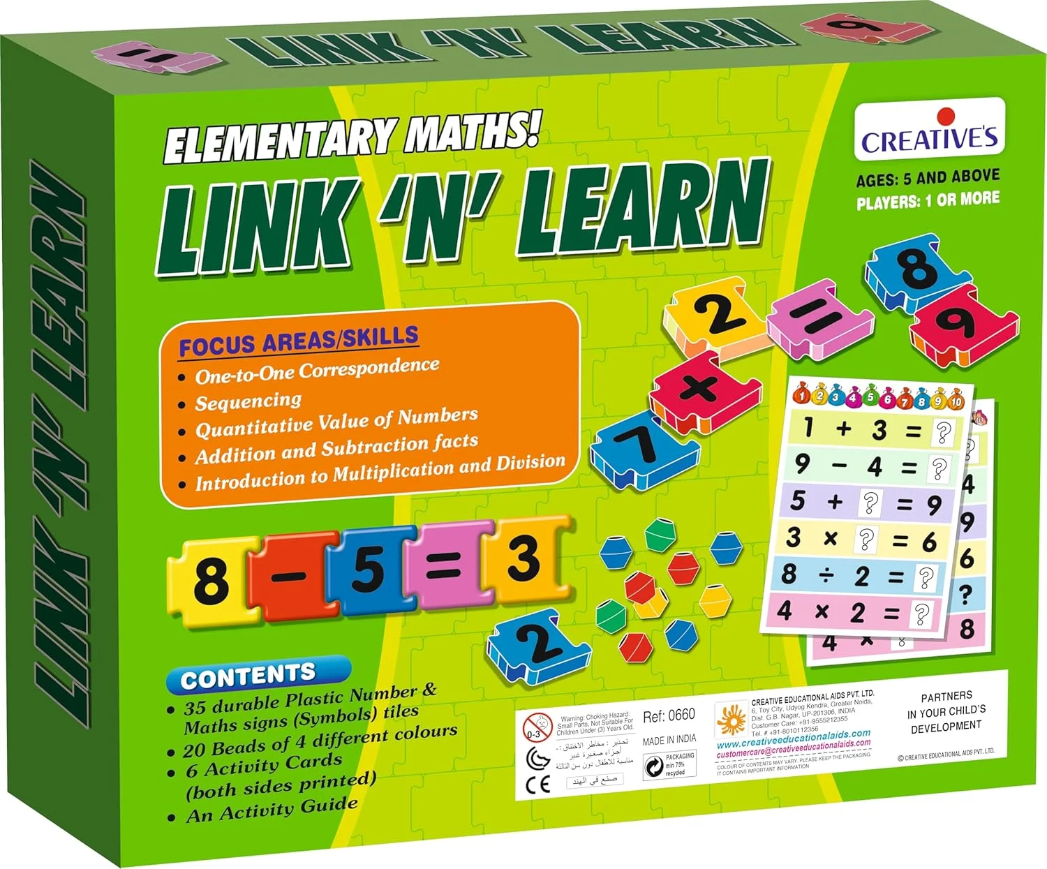 لینک 'N' لرن خلاقانه | ریاضیات ابتدایی | آموزش جمع، تفریق و ترتیب | بازی های آموزشی | اسباب بازی های آموزشی برای پسران و دختران | 5 سال به بالا