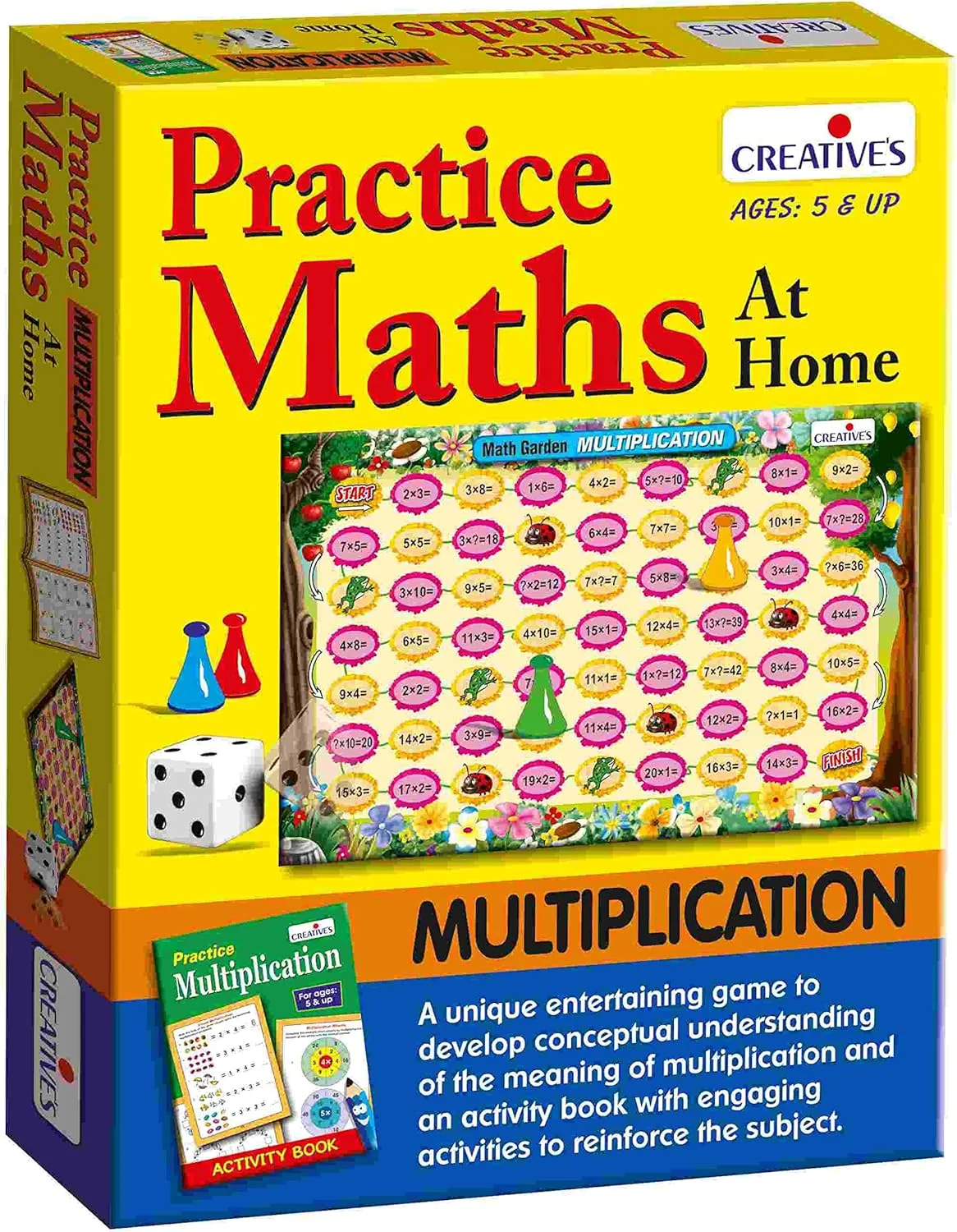 تمرین خلاقانه ریاضی در خانه - ضرب | ضرب و جمع مکرر | بازی تخته ای ریاضی با کتاب فعالیت برای تقویت موضوع ضرب در خانه برای سنین 5 سال به بالا