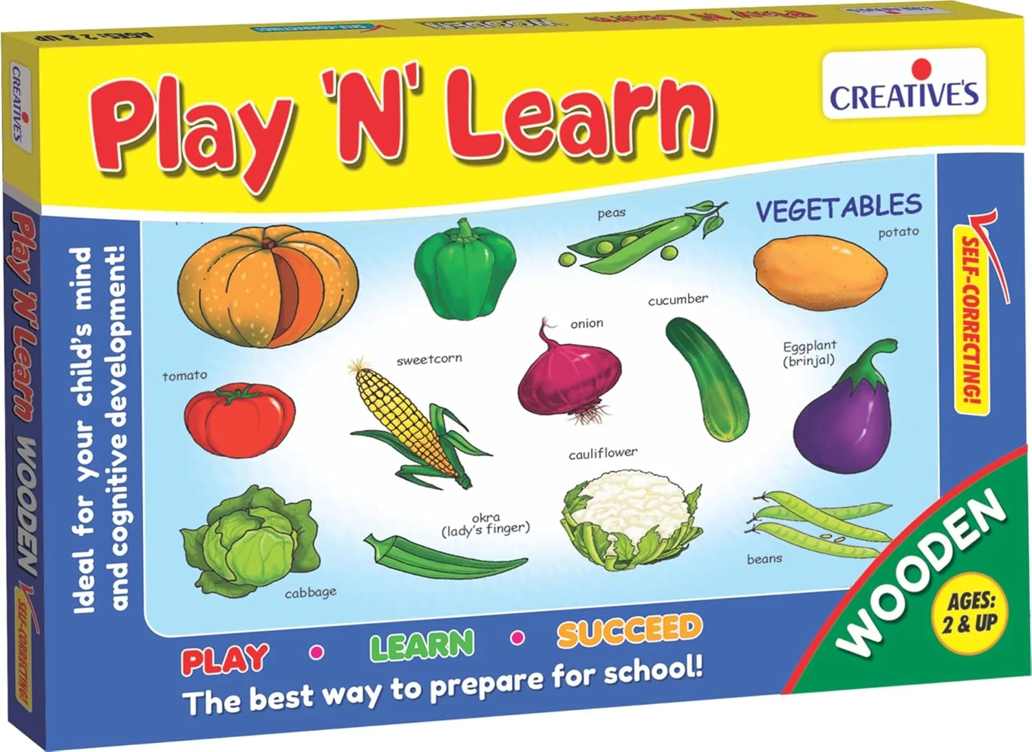 پازل آموزشی سبزیجات Play 'N' Learn | پازل آموزشی زودهنگام | بازی پازل چوبی آموزشی سبزیجات | پازل چوبی | اسباب بازی چوبی برای کودکان 2 سال به بالا
