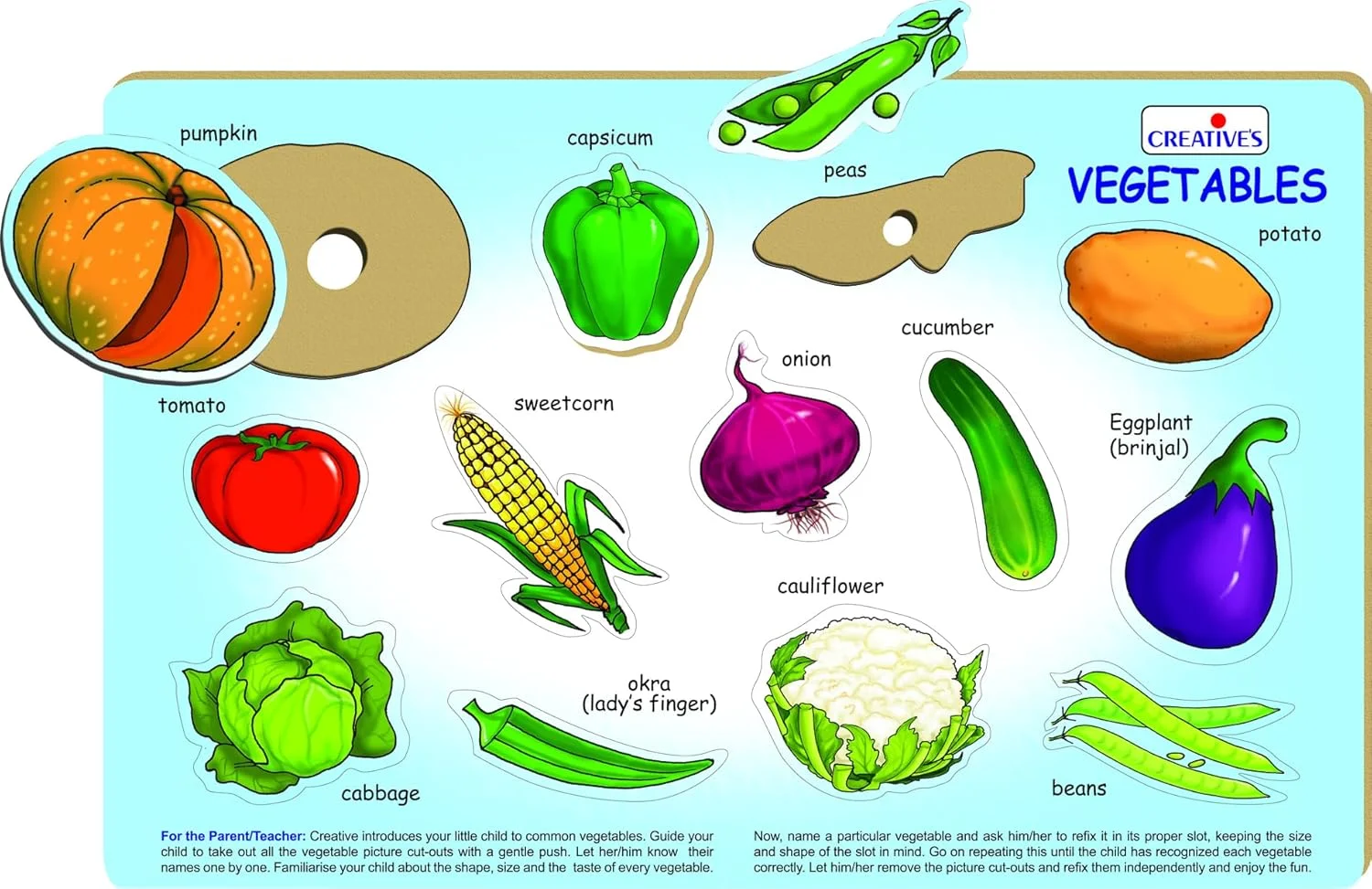 پازل آموزشی سبزیجات Play 'N' Learn | پازل آموزشی زودهنگام | بازی پازل چوبی آموزشی سبزیجات | پازل چوبی | اسباب بازی چوبی برای کودکان 2 سال به بالا