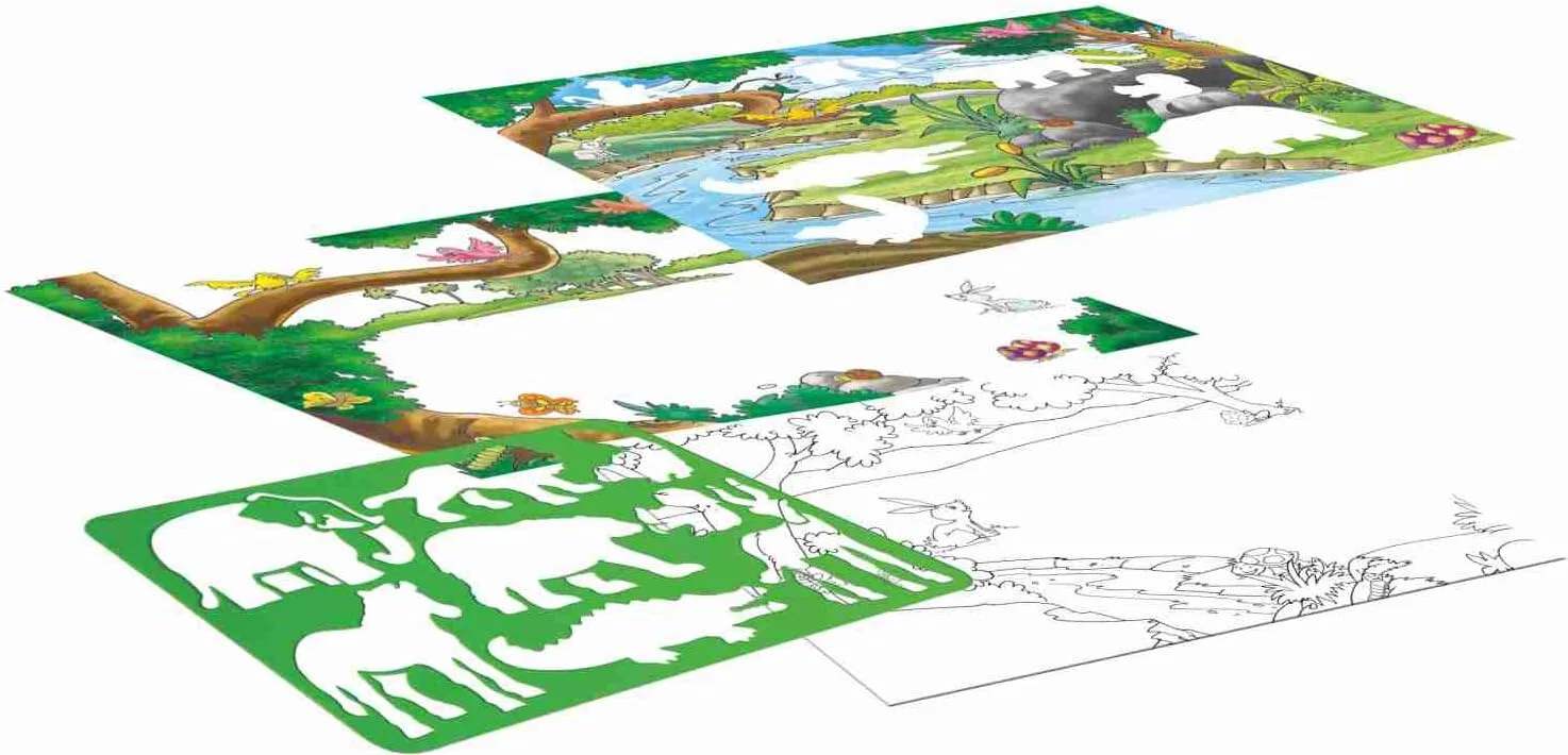 مجموعه طراحی با شابلون حیوانات برای کودکان | کیت آموزشی نقاشی حیوانات پیش دبستانی | شابلون های حیوانات ساخته شده از پلاستیک غیر سمی | مناسب برای کودکان 4 سال به بالا