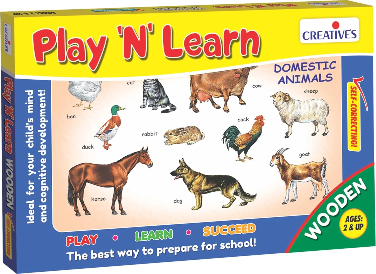 پازل چوبی آموزشی حیوانات اهلی Play ‘N’ Learn | پازل چوبی اره‌ای برای آموزش زودهنگام | پازل‌های آموزشی برای کودکان | اسباب بازی پازل چوبی خود اصلاح‌گر برای کودکان 2 سال به بالا