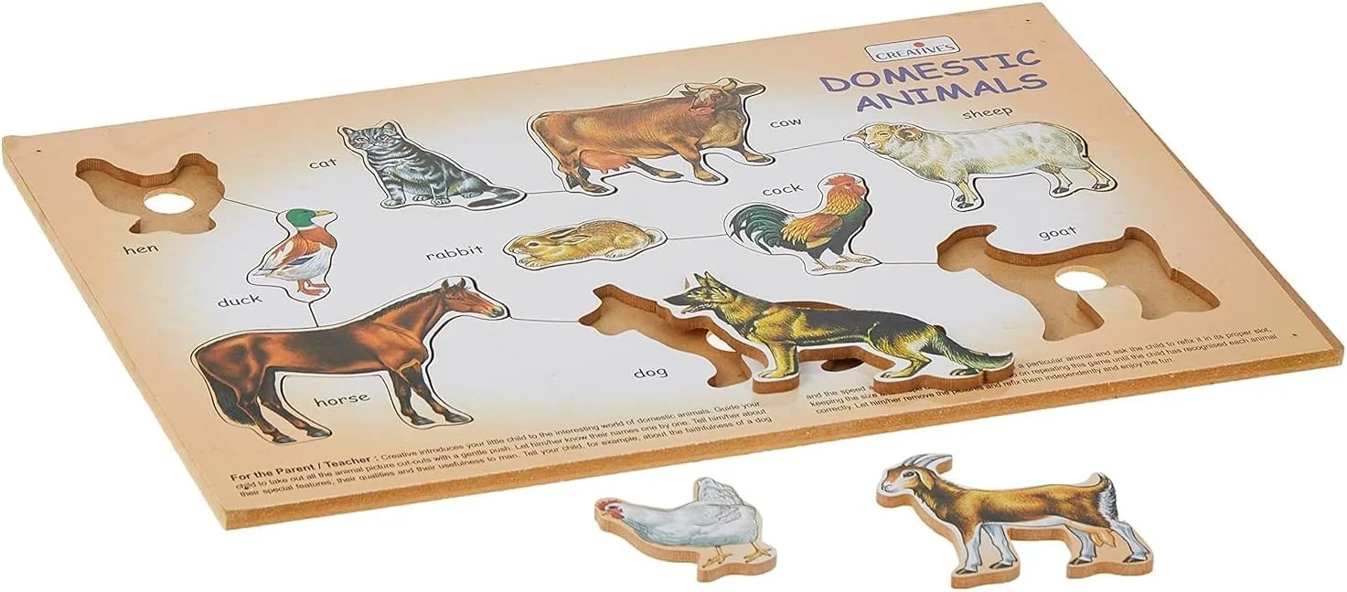 پازل چوبی آموزشی حیوانات اهلی Play ‘N’ Learn | پازل چوبی اره‌ای برای آموزش زودهنگام | پازل‌های آموزشی برای کودکان | اسباب بازی پازل چوبی خود اصلاح‌گر برای کودکان 2 سال به بالا