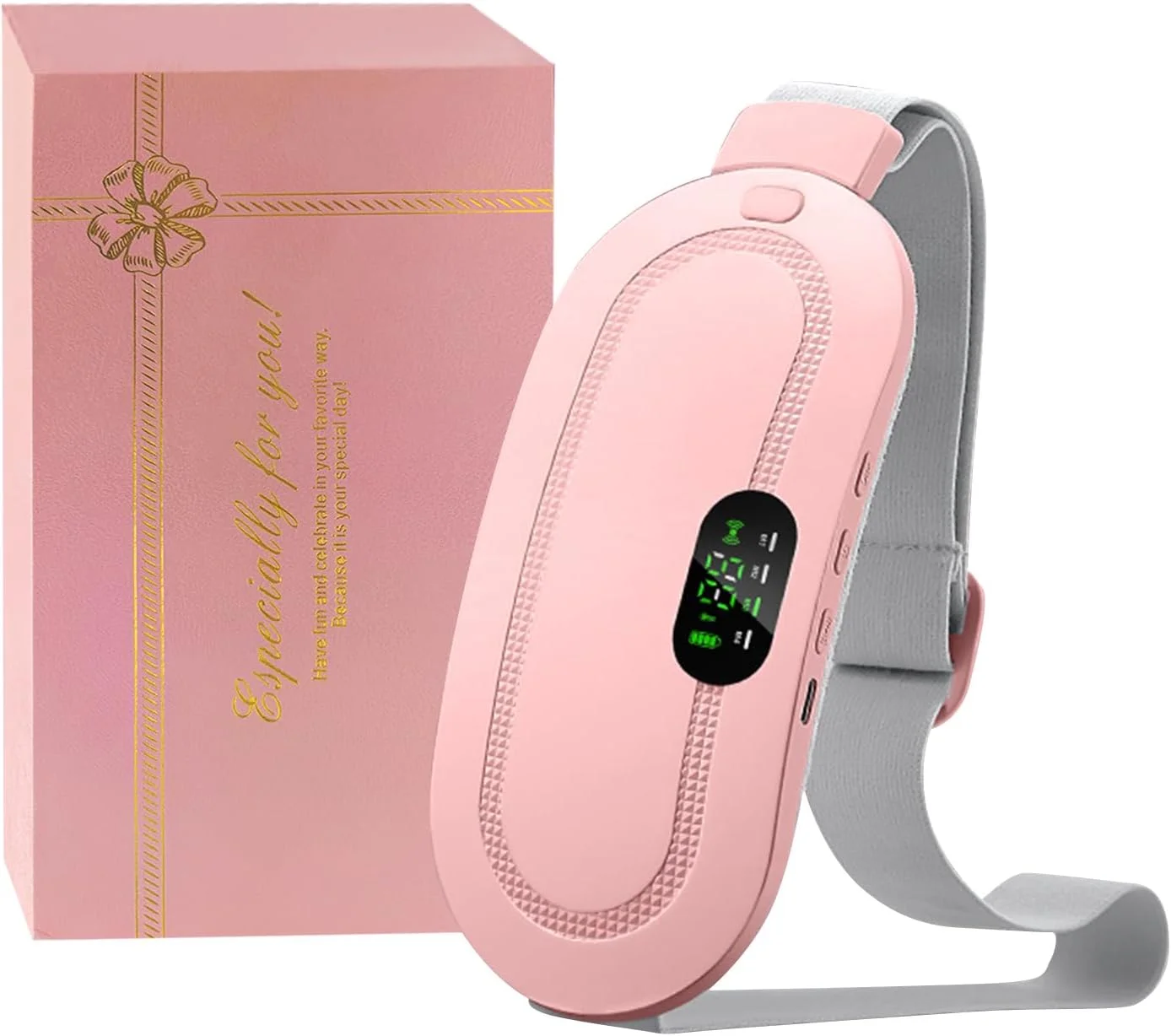 پد گرمایشی کمربند گرم کننده دوران قاعدگی ماساژ شکم برای تسکین درد، درد شکم در دوران قاعدگی، 3 سطح دما، 4 حالت ماساژ (صورتی)