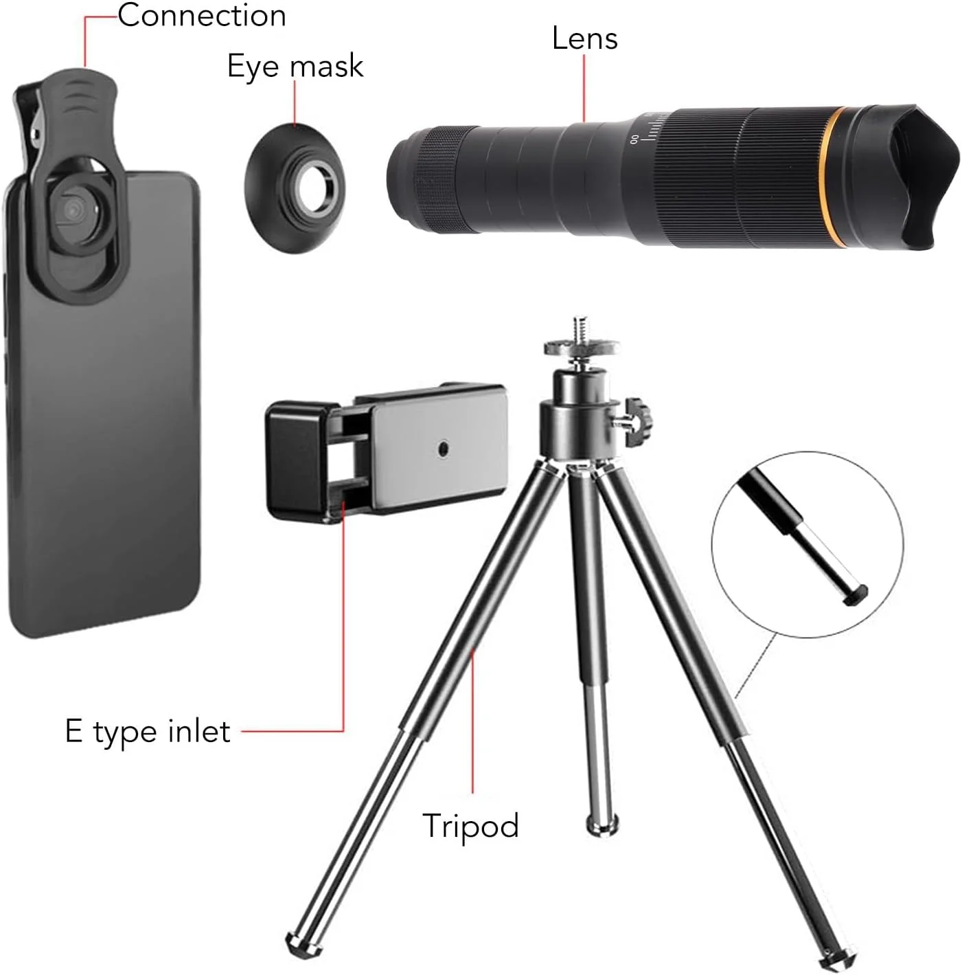 لنز دوربین تلفن 32x با سیستم تنظیم دوگانه، لنز تلسکوپ تلفن همراه HD، حالت سه پایه، لنز چشم ماهی برای عکس و فیلم، برای تماشا لنز دوربین تلفن 32x با سیستم تنظیم دوگانه، لنز تلسکوپ تلفن همراه HD، حالت سه پایه، لنز چشم ماهی برای عکس و فیلم، برای تماشا