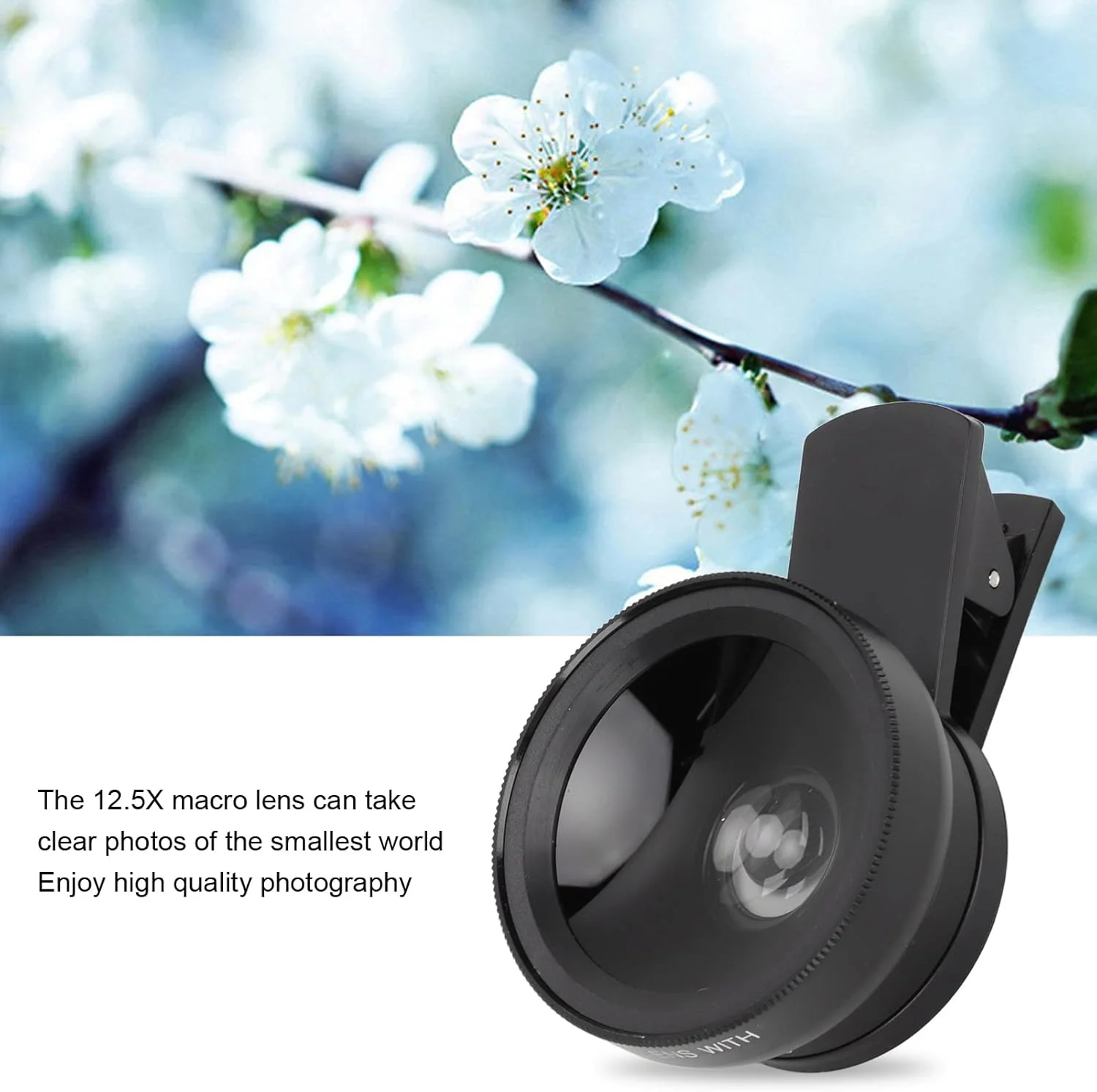 لنز تلفن همراه Bewinner، لنز جهانی 2 در 1 گیره HD حرفه ای زاویه باز 0.45X و لنز ماکرو 12.5X برای 13، 12، 11، XS، XR، 8 7 6s Plus (مشکی)