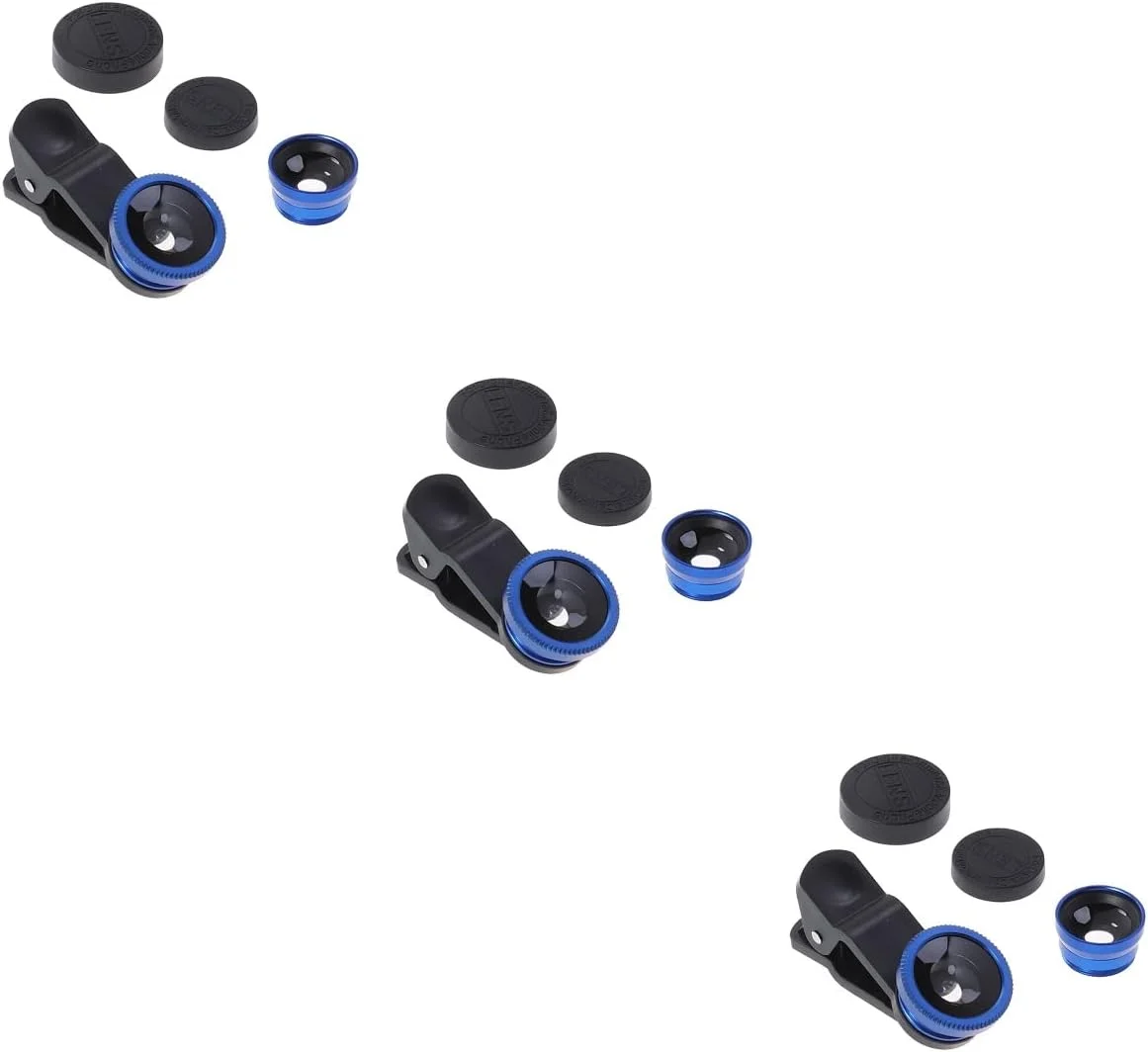 کیت لنز دوربین تلفن همراه، لنز دوربین تلفن همراه قابل حمل 3 عددی شامل لنز زاویه دید فوق عریض، لنز ماکرو و لنز چشم ماهی به همراه گیره برای تلفن های هوشمند، تبلت و کامپیوتر