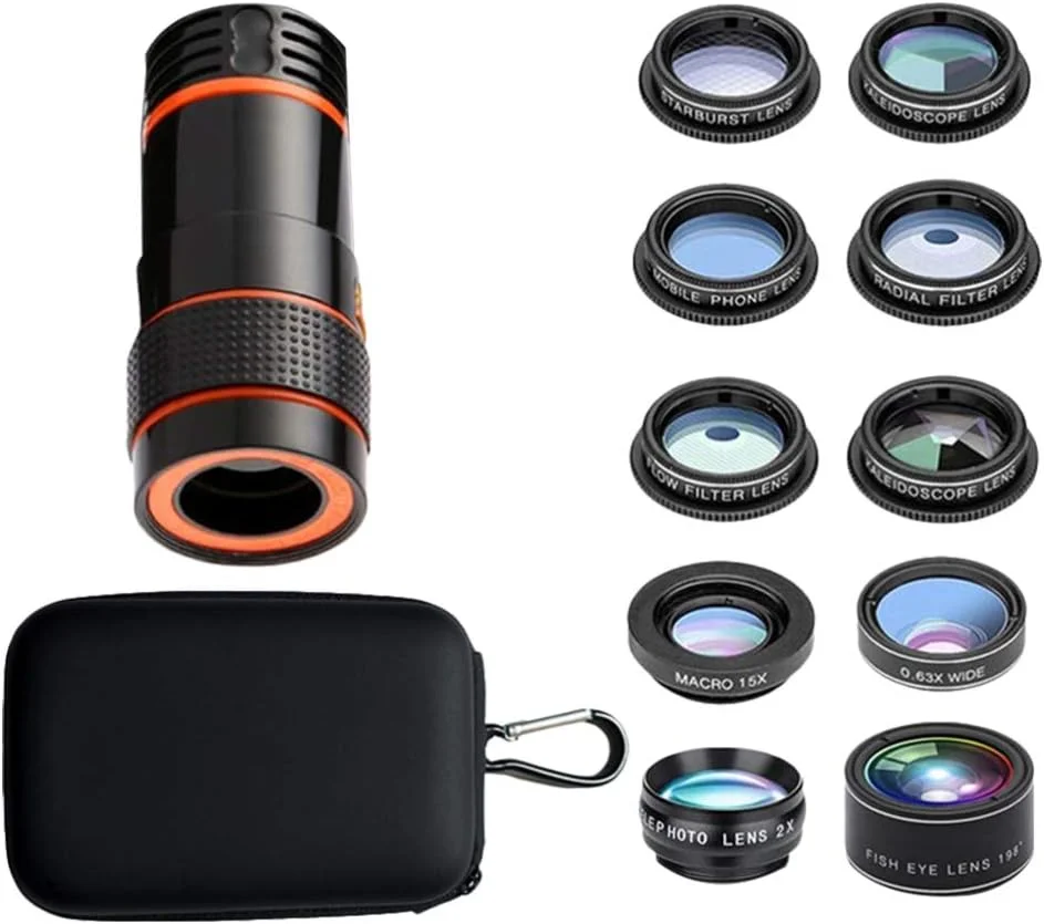 مجموعه لنز دوربین تلفن همراه 10 در 1، شامل لنز زاویه باز و لنز چشم ماهی، مناسب برای تلفن های هوشمند