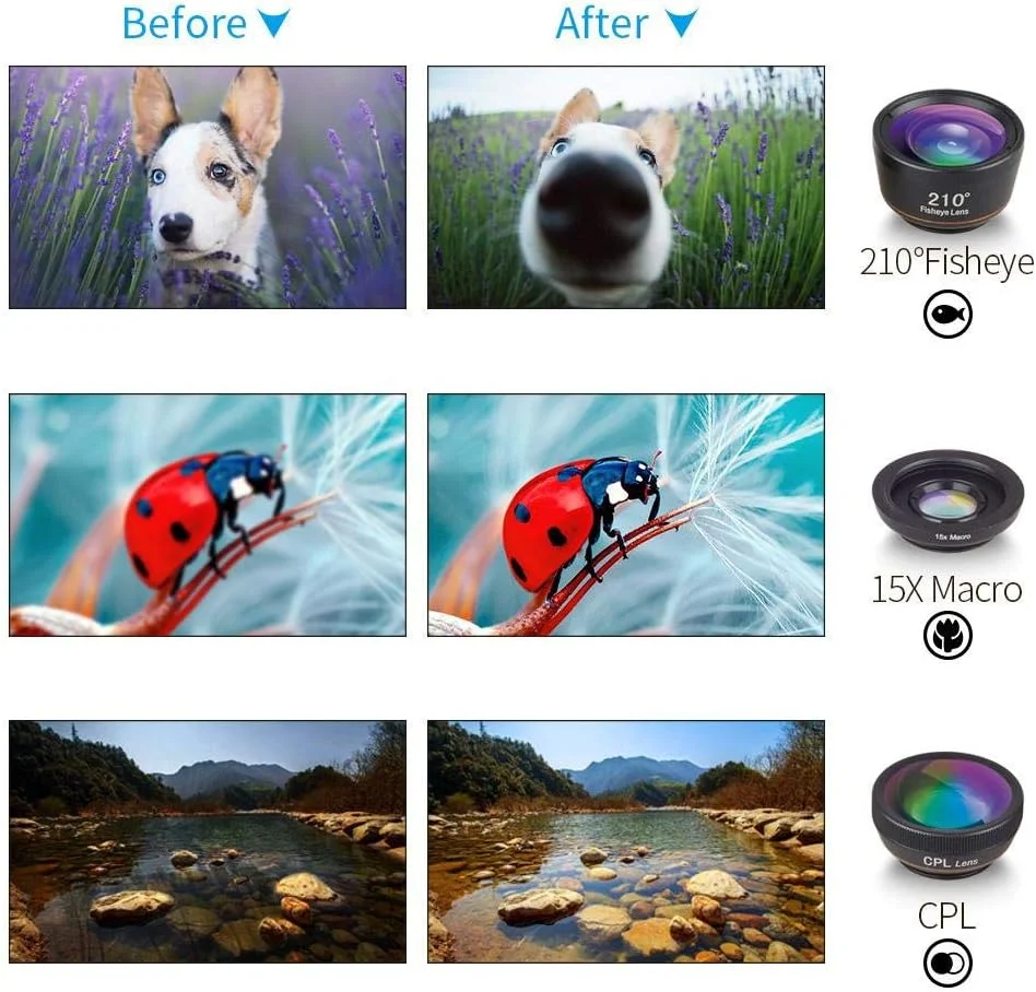 لنز دوربین گوشی، کیت لنز 6 در 1 قابل حمل شامل لنز چشم ماهی 210 درجه + لنز فیلتر ستاره + لنز زاویه باز 120 درجه + لنز تله فوتو زوم 2 برابر + لنز ماکرو 15 برابر + لنز CPL به همراه گیره برای تلفن همراه لنز دوربین گوشی، کیت لنز 6 در 1 قابل حمل شامل لنز چشم ماهی 210 درجه + لنز فیلتر ستاره + لنز زاویه باز 120 درجه + لنز تله فوتو زوم 2 برابر + لنز ماکرو 15 برابر + لنز CPL به همراه گیره برای تلفن همراه