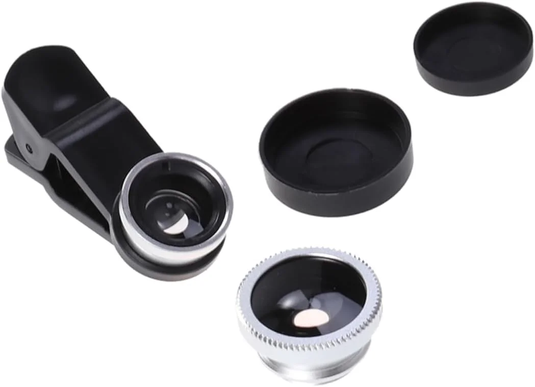 لنز زاویه باز تلفن همراه 3 در 1، پایه تلفن همراه، لنز ماکرو تلفن برای لوازم جانبی تلفن، لنز تله فوتو سیمی نقره ای