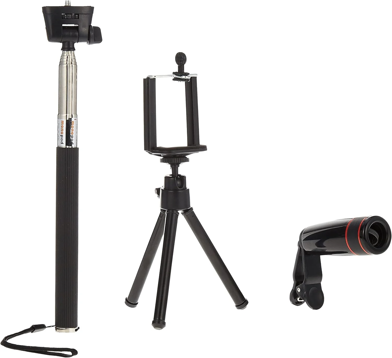 لنز تله فوتو موبایل COOLBABY، لنز واید و ماکرو کلیپسی جداشدنی، لنز واید انگل + فیش آی + لنز ماکرو به همراه مونوپاد سلفی و سه پایه YYAG265-TMM