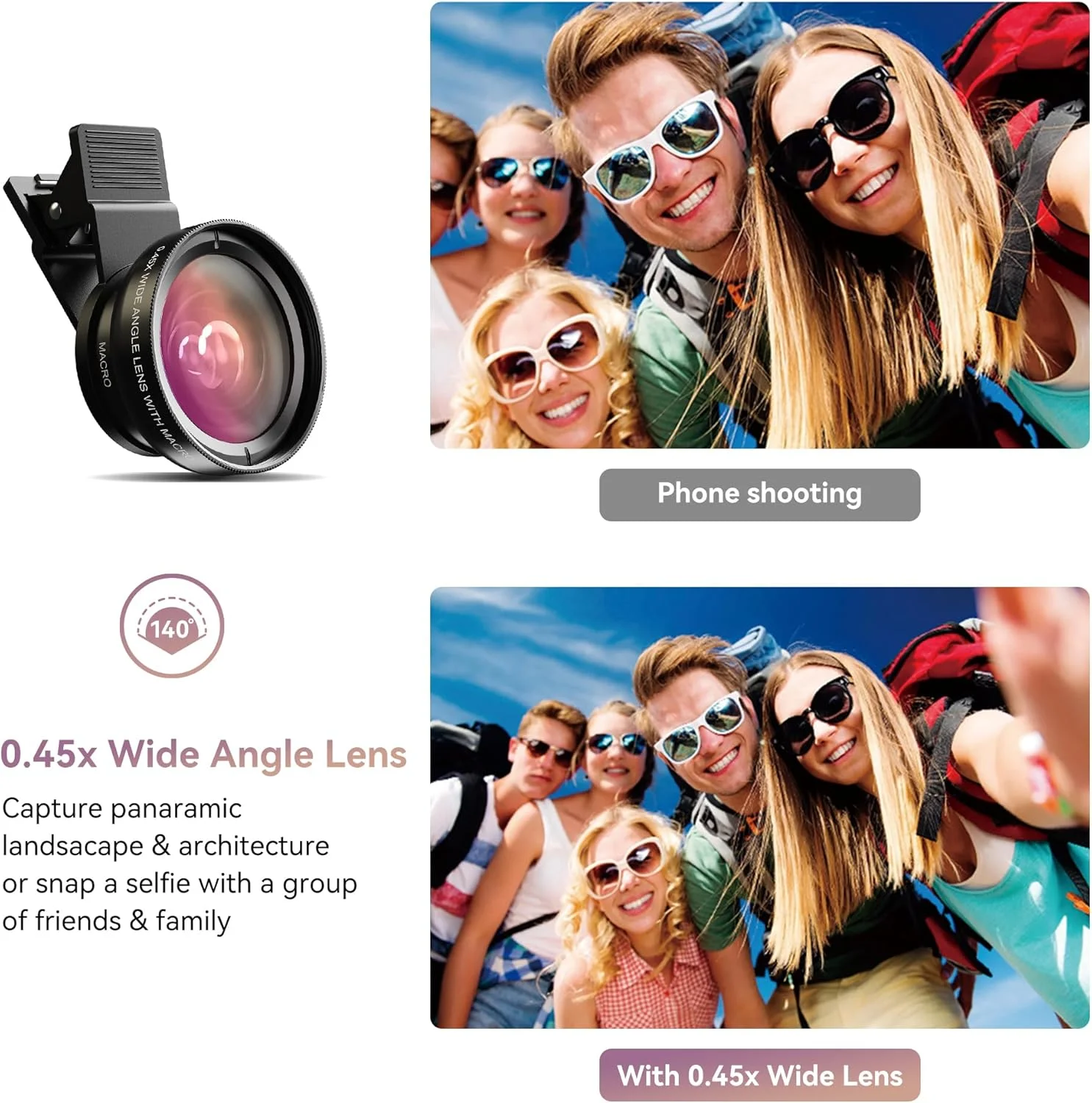 کیت لنز دوربین گوشی 2 در 1 برای آیفون و اندروید، لنز ماکرو 12.5X و لنز زاویه باز 0.45X به همراه کیف مسافرتی کیت لنز دوربین گوشی 2 در 1 برای آیفون و اندروید، لنز ماکرو 12.5X و لنز زاویه باز 0.45X به همراه کیف مسافرتی