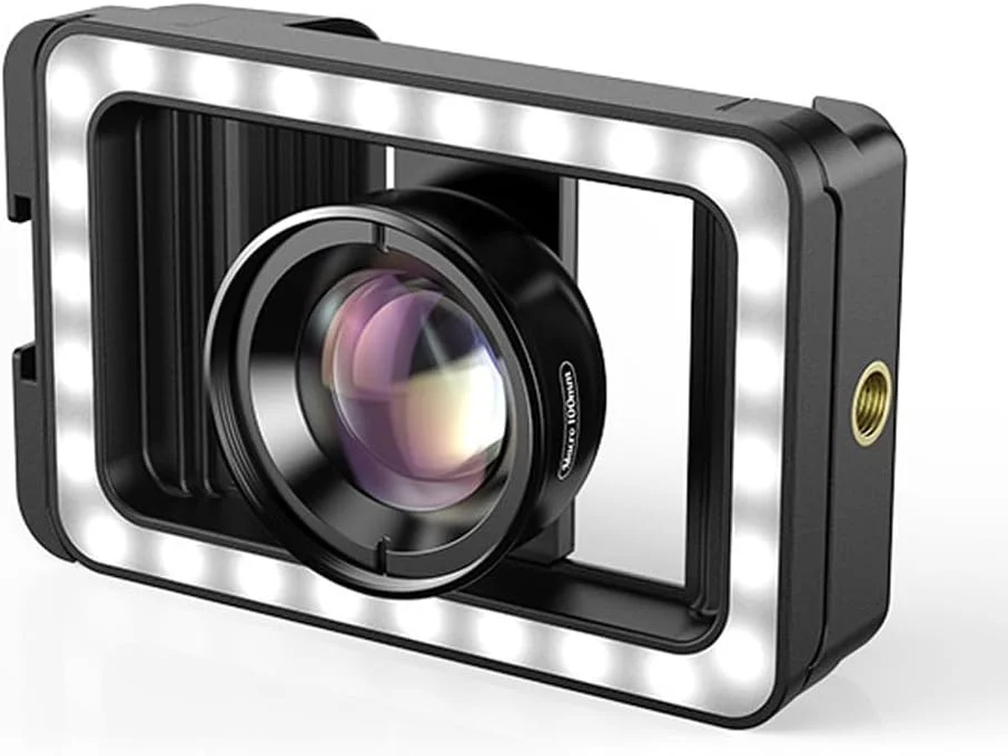 کیت نور پرکننده لنز تلفن همراه خارجی 4K برای عکاسی ماکرو جواهرات با طراحی کشویی، گیره فنری جهانی با دامنه گیره 50-90 میلی متر، نصب و جداسازی سریع، پایدار و توسعه فراوان