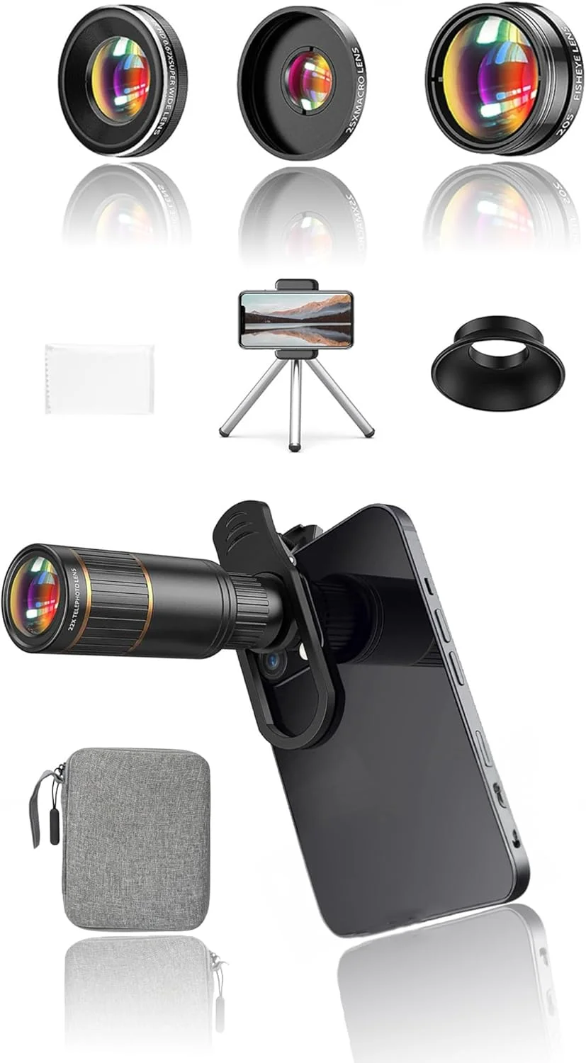 پتانسیل عکاسی گوشی هوشمند خود را گسترش دهید: کیت لنز 4 در 1 - تله فوتو، چشم ماهی، زاویه باز، ماکرو - مناسب برای همه تلفن ها