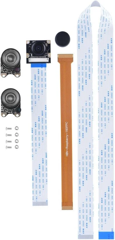 ماژول دوربین چشم ماهی زاویه باز 5 مگاپیکسلی با نور پرکننده، دوربین 1080p برای رزبری پای 2/3/B+/Zero، دوربین چشم ماهی با لنز قابل تنظیم به همراه کابل فلت 15 پین 15 سانتی متری