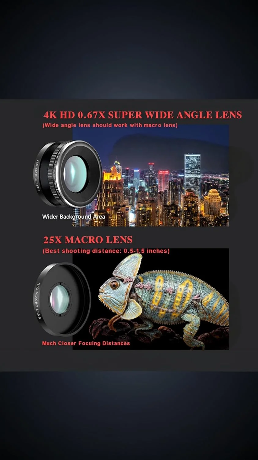 پتانسیل عکاسی گوشی هوشمند خود را گسترش دهید: کیت لنز 4 در 1 - تله فوتو، چشم ماهی، زاویه باز، ماکرو - مناسب برای همه تلفن ها پتانسیل عکاسی گوشی هوشمند خود را گسترش دهید: کیت لنز 4 در 1 - تله فوتو، چشم ماهی، زاویه باز، ماکرو - مناسب برای همه تلفن ها