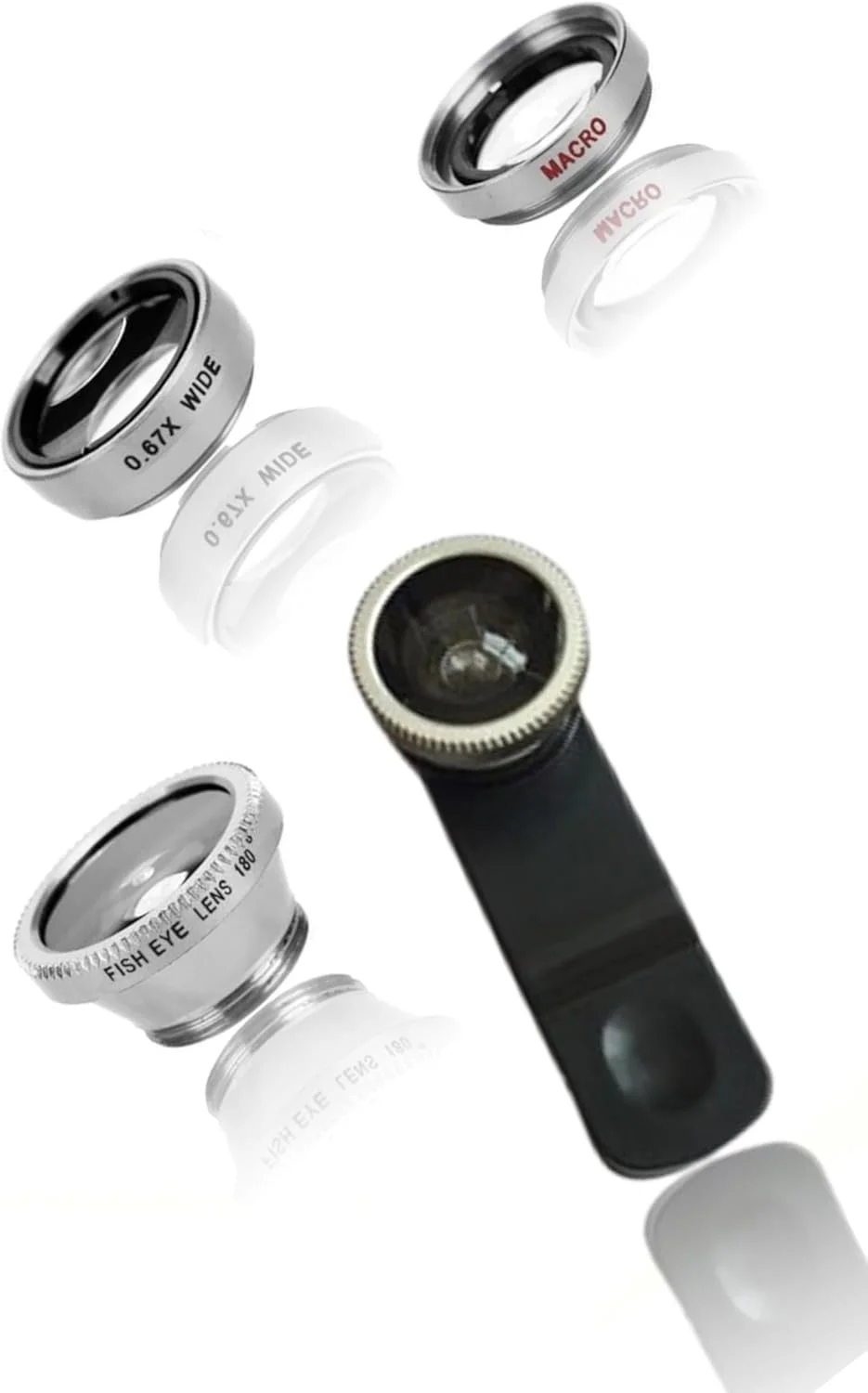 کیت لنز 3 در 1 گوشی هوشمند - زاویه باز، ماکرو، چشم ماهی - گیره ای برای عکس ها و فیلم های خیره کننده (نقره ای)