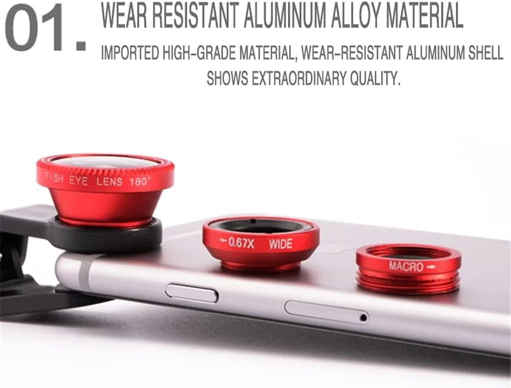 لنز تلفن چشمماهی 3 در 1، لنز زوم زاویه باز 0.67x، کیت لنزهای ماکرو چشمماهی با گیره روی تلفن برای تلفنهای هوشمند لنز تلفن چشمماهی 3 در 1، لنز زوم زاویه باز 0.67x، کیت لنزهای ماکرو چشمماهی با گیره روی تلفن برای تلفنهای هوشمند