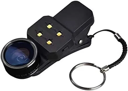 گیره لنز دوربین LED 4 در 1 (لنز فوق عریض، لنز چشم ماهی، لنز ماکرو، اپتیک شیشه ای دقیق)