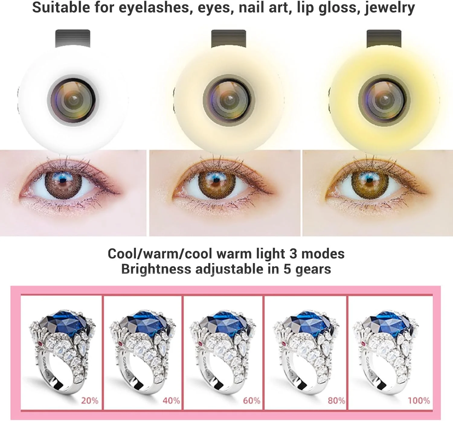 لنز ماکرو 15X تلفن همراه Focket با نور پرکننده LED، لنز دوربین تلفن گیره ای 3000K-6500K با نور سلفی، حلقه قابل حمل برای عکاسی، جواهرات، سلفی، غذا و اشیاء کوچک لنز ماکرو 15X تلفن همراه Focket با نور پرکننده LED، لنز دوربین تلفن گیره ای 3000K-6500K با نور سلفی، حلقه قابل حمل برای عکاسی، جواهرات، سلفی، غذا و اشیاء کوچک