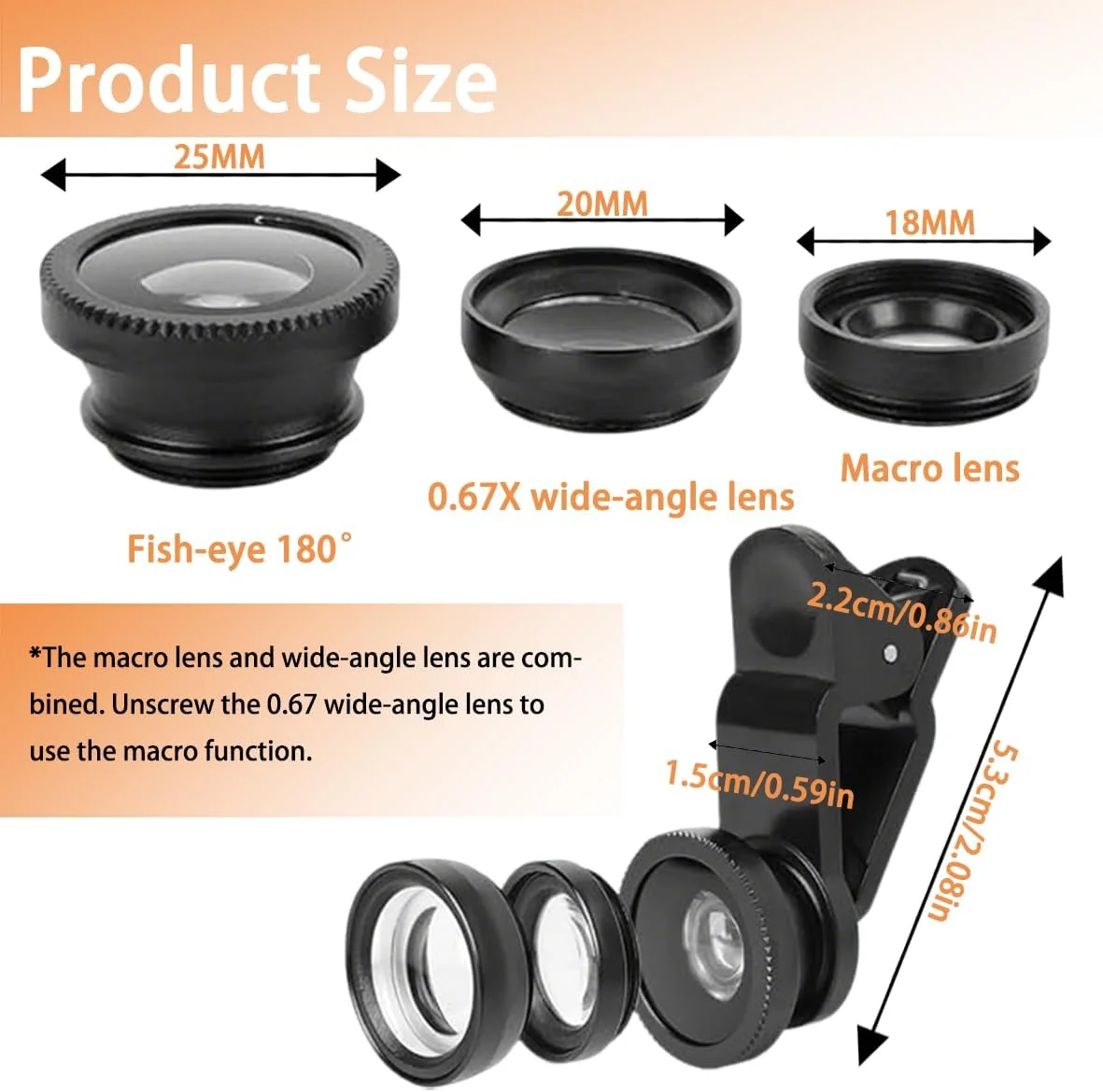 لنز ماکرو 3 در 1 برای گوشی، لنز فیش آی و ماکرو یونیورسال، سازگار با تقریباً تمام گوشی های هوشمند، نصب آسان با گیره به همراه کیف نگهداری کوچک (مشکی) لنز ماکرو 3 در 1 برای گوشی، لنز فیش آی و ماکرو یونیورسال، سازگار با تقریباً تمام گوشی های هوشمند، نصب آسان با گیره به همراه کیف نگهداری کوچک (مشکی)
