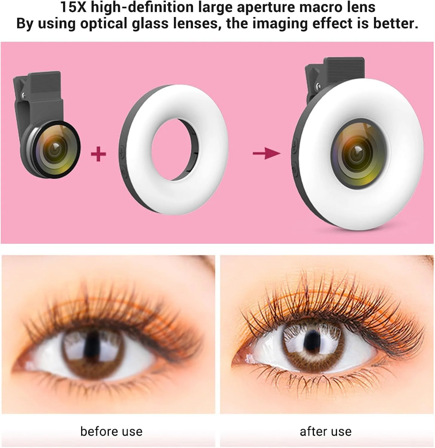 لنز ماکرو 15X تلفن همراه Focket با نور پرکننده LED، لنز دوربین تلفن گیره ای 3000K-6500K با نور سلفی، حلقه قابل حمل برای عکاسی، جواهرات، سلفی، غذا و اشیاء کوچک لنز ماکرو 15X تلفن همراه Focket با نور پرکننده LED، لنز دوربین تلفن گیره ای 3000K-6500K با نور سلفی، حلقه قابل حمل برای عکاسی، جواهرات، سلفی، غذا و اشیاء کوچک