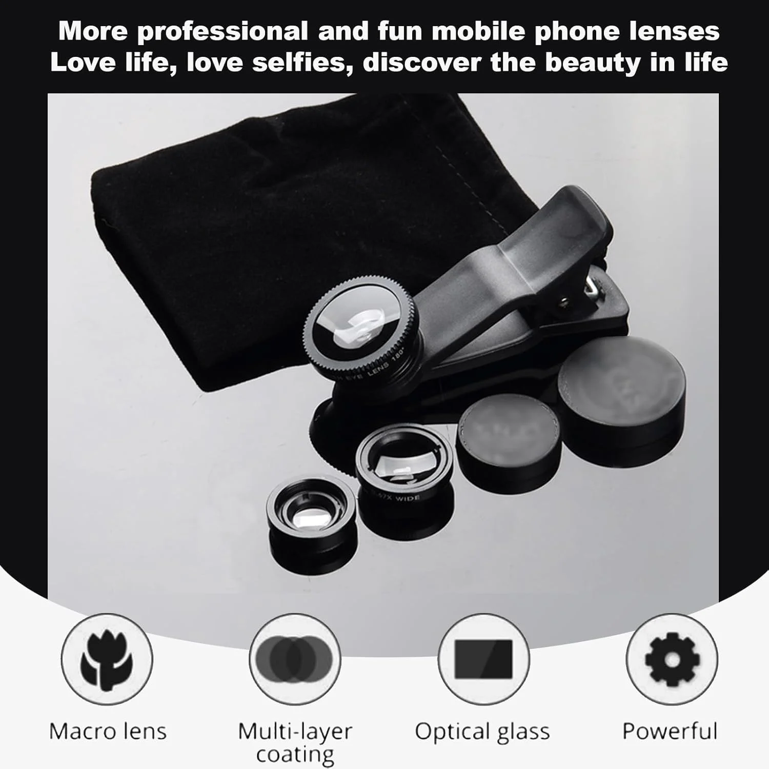 یک عدد لنز ماکرو 3 در 1 برای گوشی، لنز چشم ماهی گوشی، لنز چشم ماهی جهانی، سازگار با تقریباً هر دستگاه تلفن همراه مدرن، نصب و جدا کردن آسان، و دارای یک کیف نگهداری کوچک (مشکی) یک عدد لنز ماکرو 3 در 1 برای گوشی، لنز چشم ماهی گوشی، لنز چشم ماهی جهانی، سازگار با تقریباً هر دستگاه تلفن همراه مدرن، نصب و جدا کردن آسان، و دارای یک کیف نگهداری کوچک (مشکی)