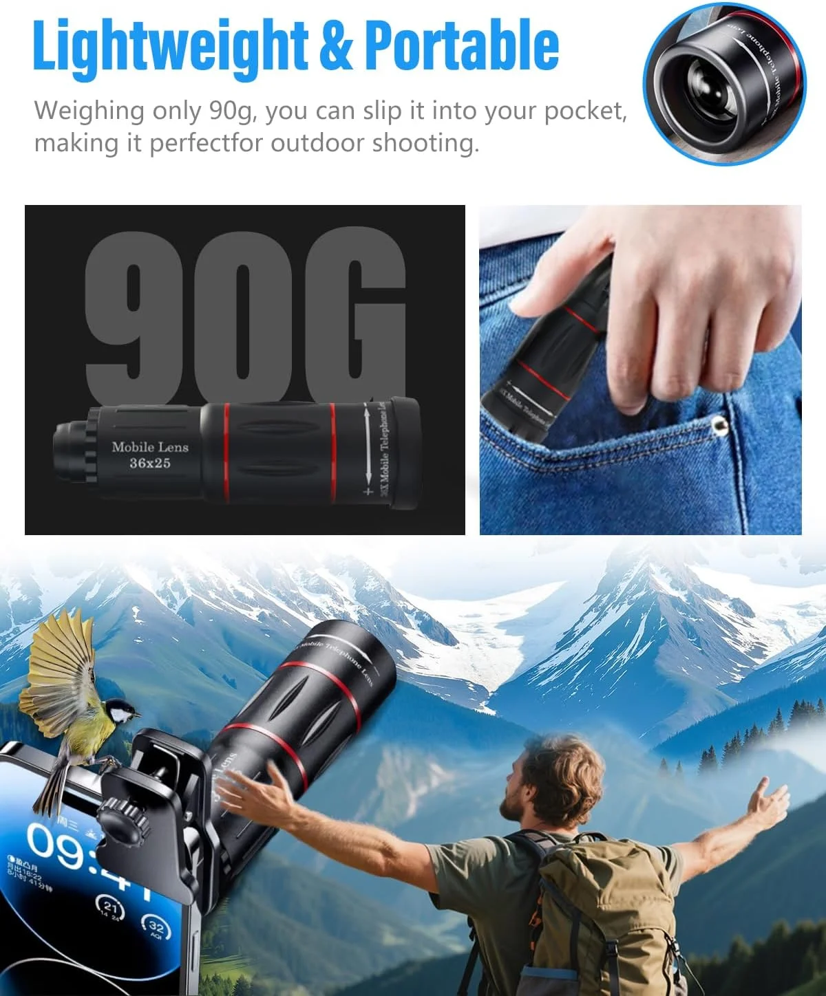کیت لنز تله فوتو FITRI 36X، لنز تله فوتو دوربین خارجی ارتقا یافته تلفن همراه با سه پایه، اتصال لنز تلفن همراه برای اندروید و آیفون کیت لنز تله فوتو FITRI 36X، لنز تله فوتو دوربین خارجی ارتقا یافته تلفن همراه با سه پایه، اتصال لنز تلفن همراه برای اندروید و آیفون