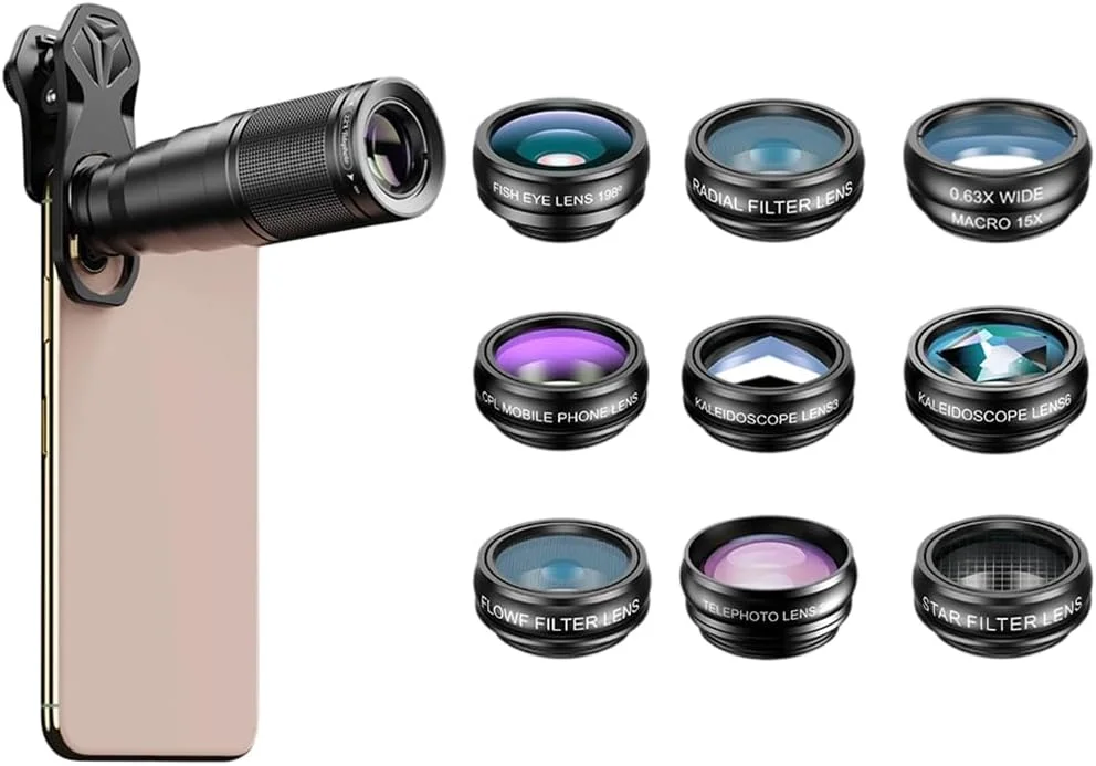 لنز تله فوتو 10 در 1 برای تلفن هوشمند، لنز موبایل، لنز تله فوتو 22X موبایل، با لنز ماکرو HD، موبایل، واید، لنز چشم ماهی، لنز دوربین موبایل جهانی، برای اکثر گوشی ها