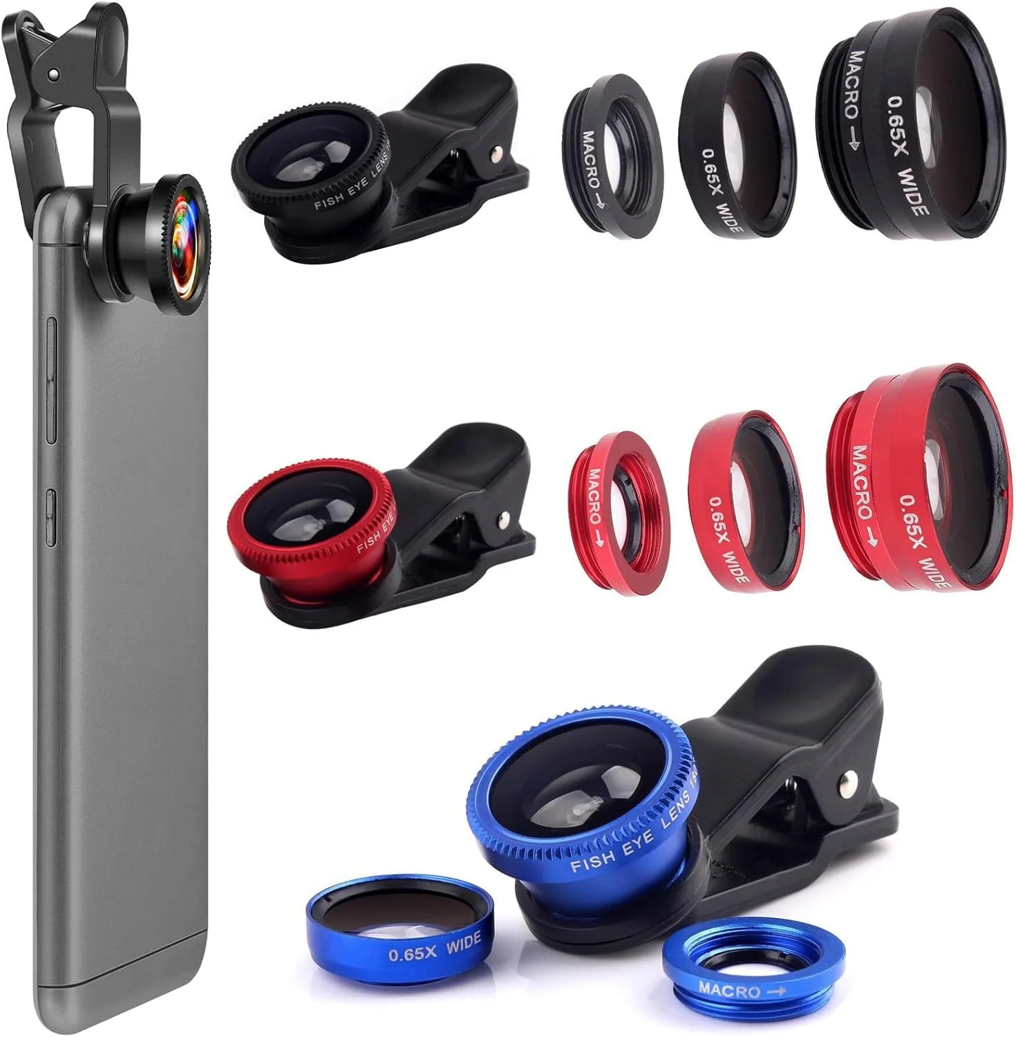 [بسته 3 عددی] گیره لنز دوربین تلفن، کیت لنز دوربین 3 در 1 جهانی با لنز چشم ماهی + لنز ماکرو + لنز زاویه باز.