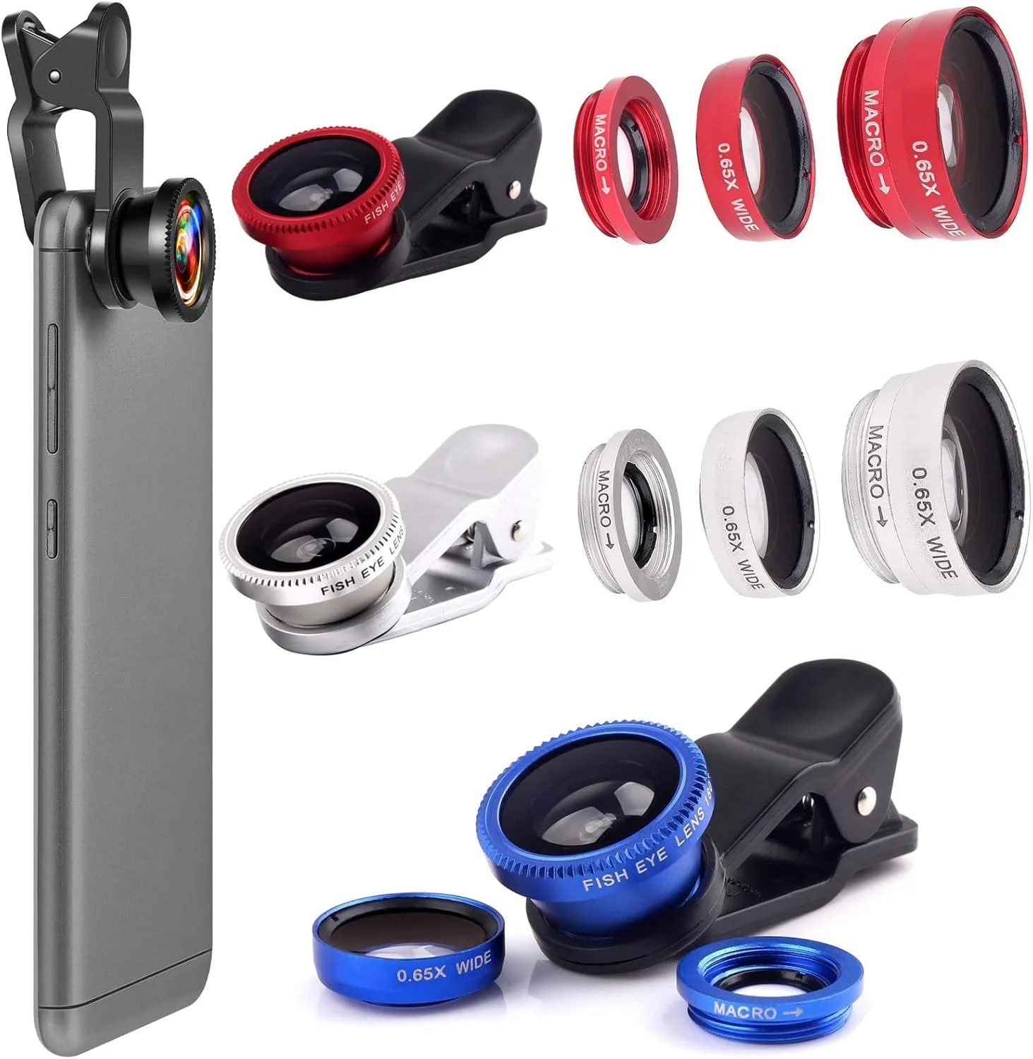 [بسته 3 عددی] گیره لنز دوربین گوشی، کیت لنز دوربین 3 در 1 جهانی با لنز چشم ماهی + لنز ماکرو + لنز زاویه باز