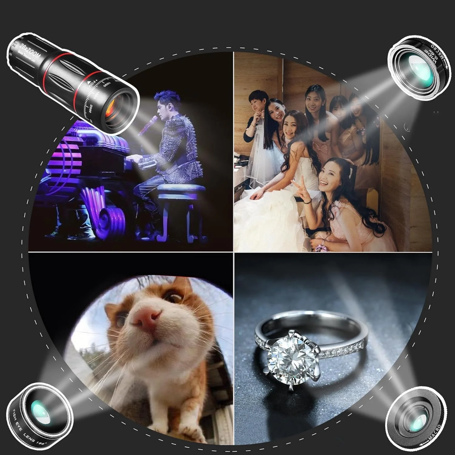 کیت لنز دوربین موبایل 4 در 1، لنز موبایل با کیفیت بالا به همراه سه پایه، لنز تله فوتو 28x به همراه شاتر، لوازم جانبی تلسکوپ سازگار با اکثر گوشی های هوشمند کیت لنز دوربین موبایل 4 در 1، لنز موبایل با کیفیت بالا به همراه سه پایه، لنز تله فوتو 28x به همراه شاتر، لوازم جانبی تلسکوپ سازگار با اکثر گوشی های هوشمند