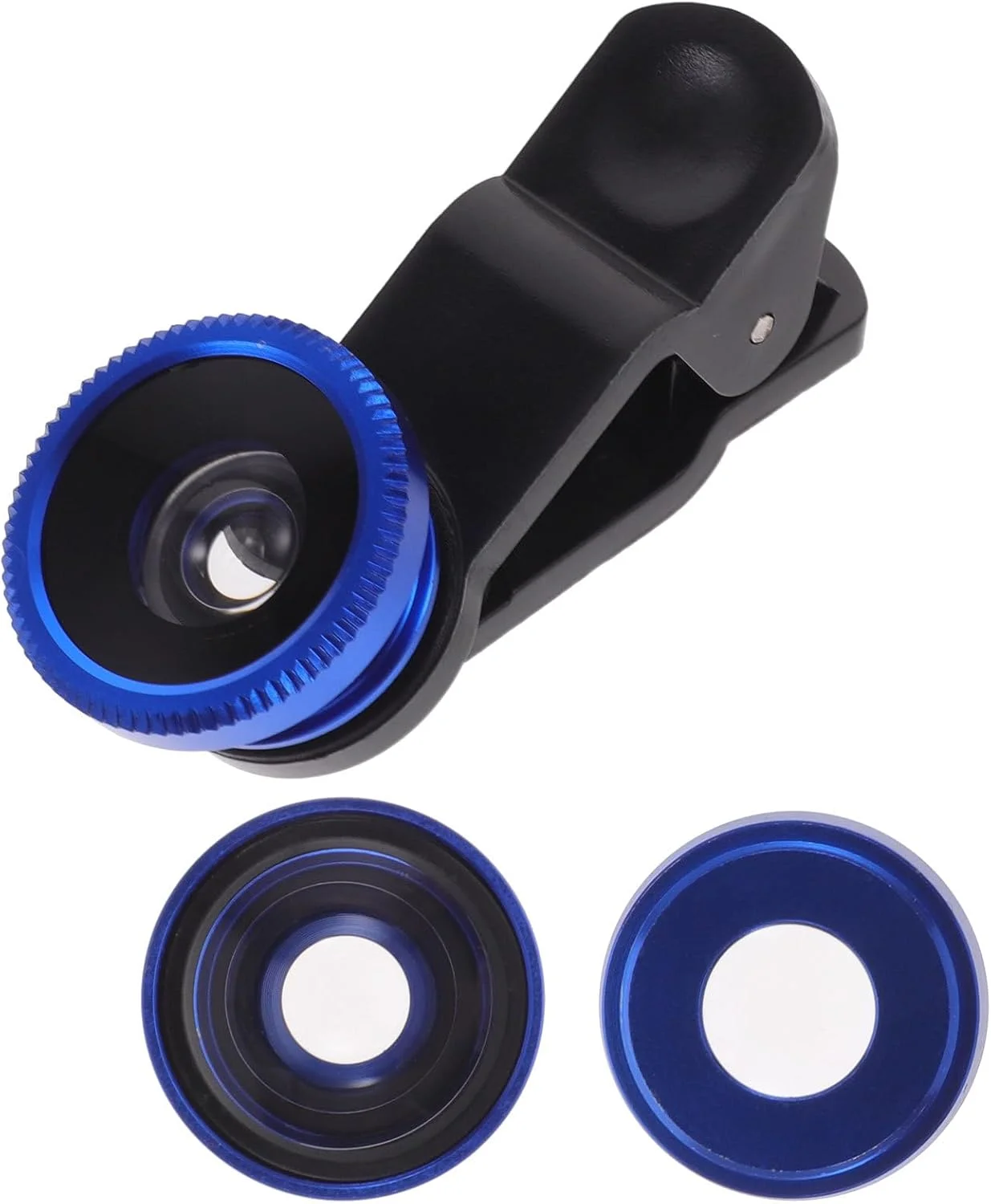 لنز دوربین گوشی موبایل Hemobllo 3 در 1 یونیورسال، لنز چشم ماهی، لنز واید انگل، لنز ماکرو و گیره لنز چشم ماهی برای اکثر گوشی های هوشمند (آبی)